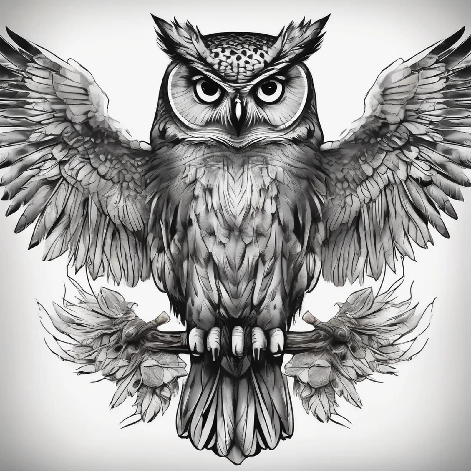 Owl Across The Back tattoo design, alternative version 3