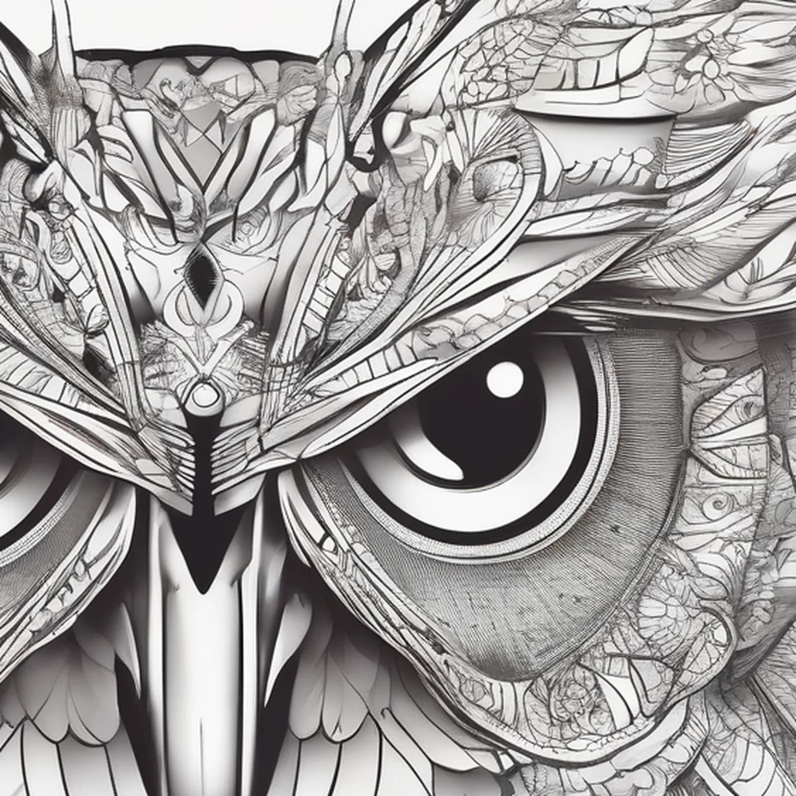 Owl And Butterfly tattoo design, close-up detail