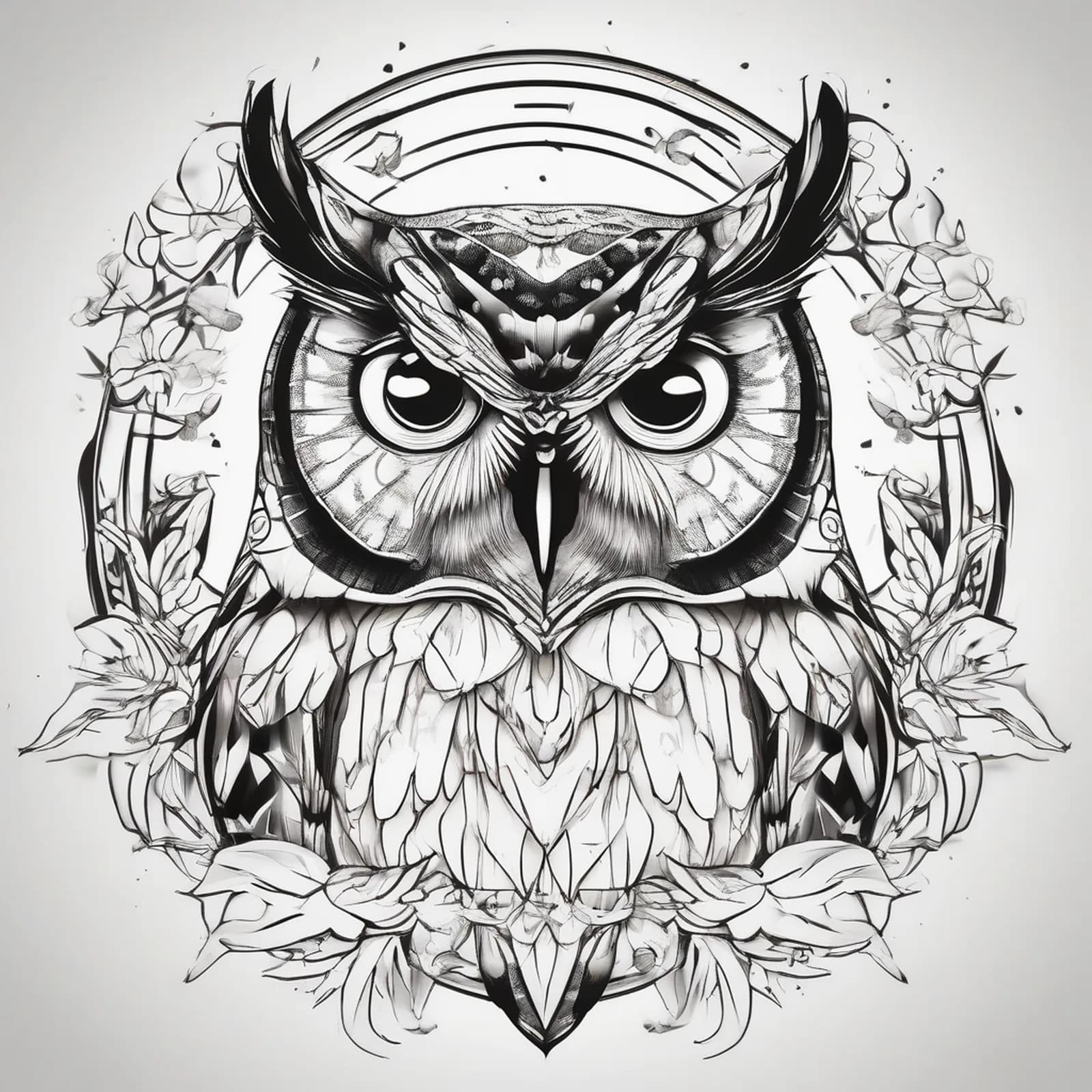 Owl And Butterfly tattoo design, alternative version 2