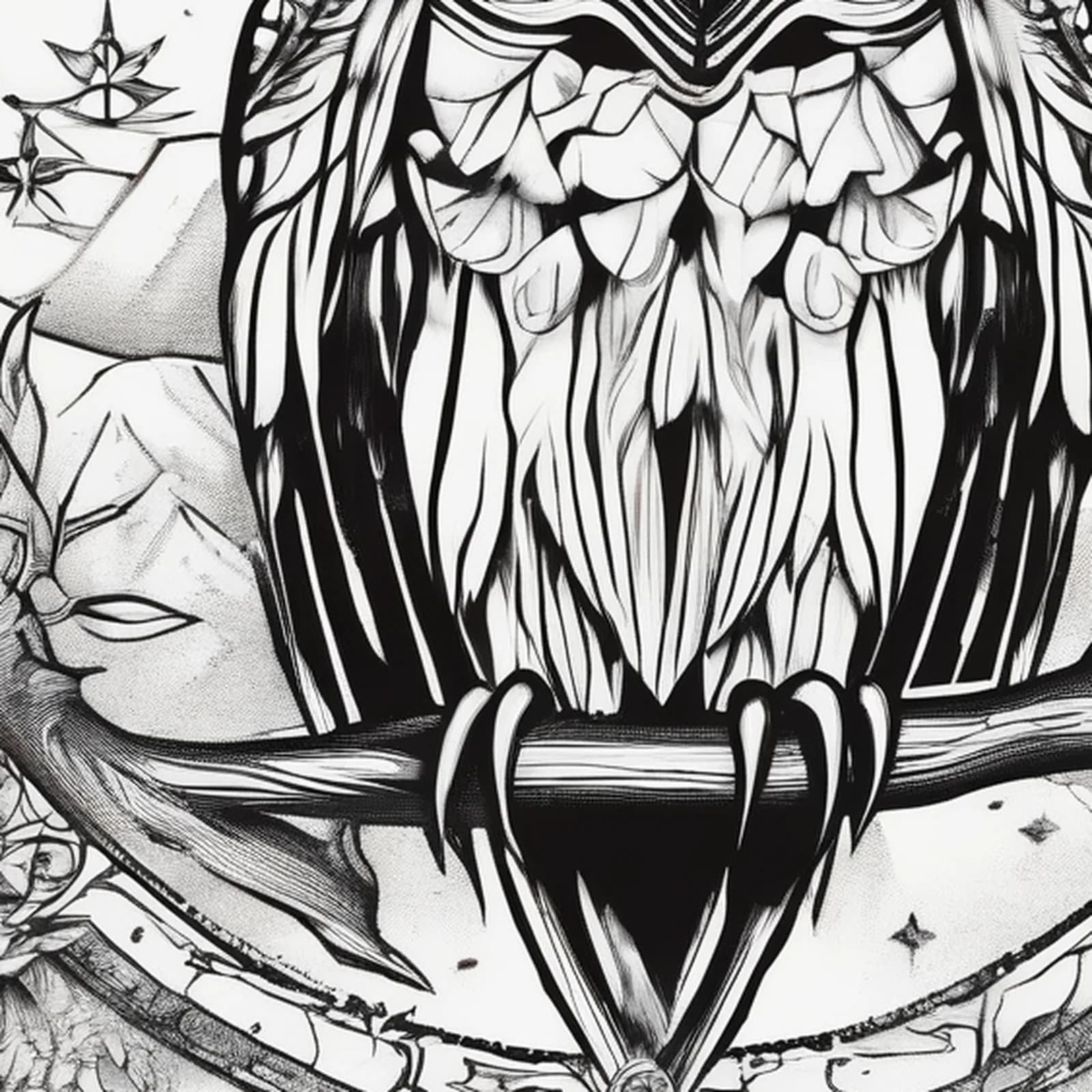 Owl And Compass tattoo design, close-up detail