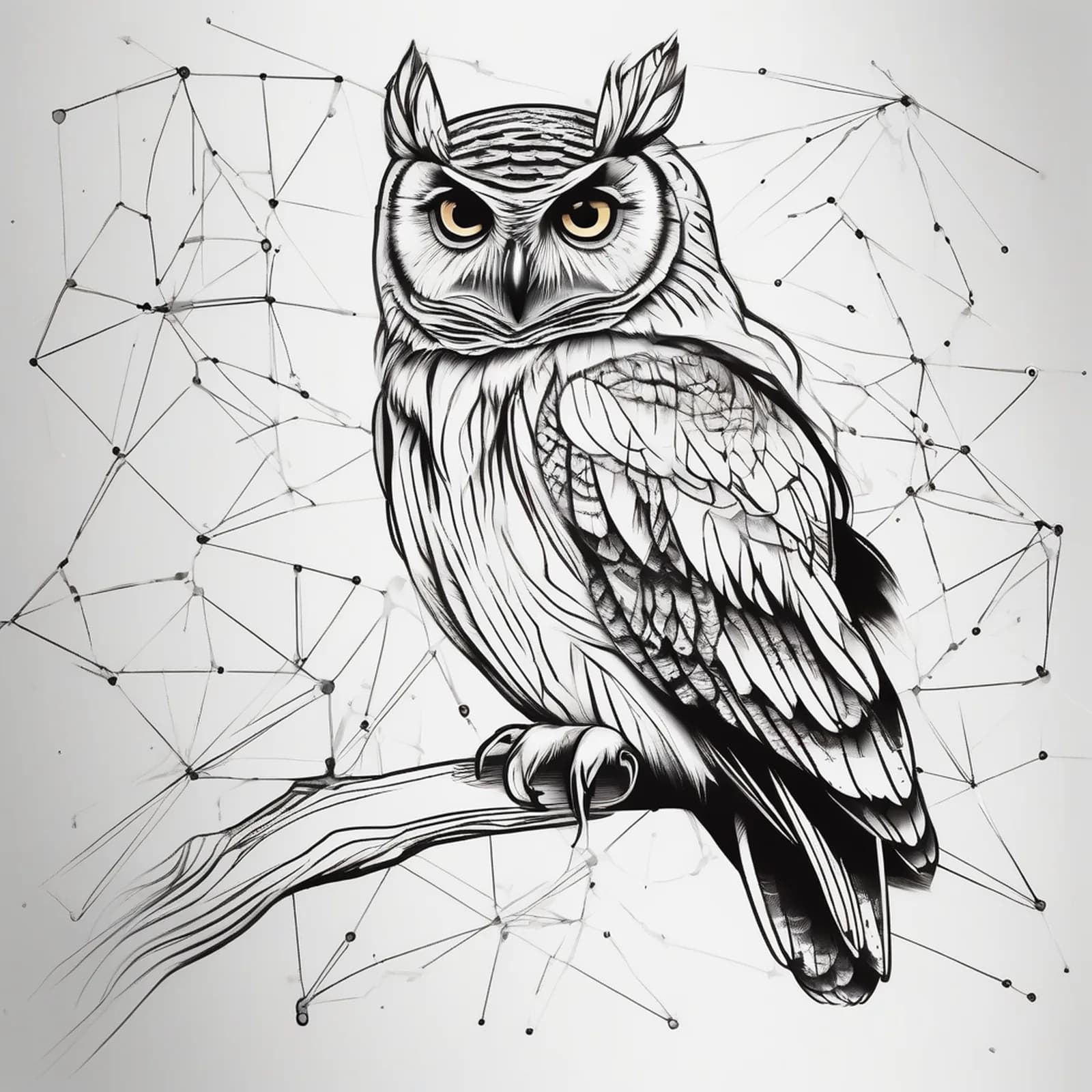 Owl And Constellation tattoo design, alternative version 2