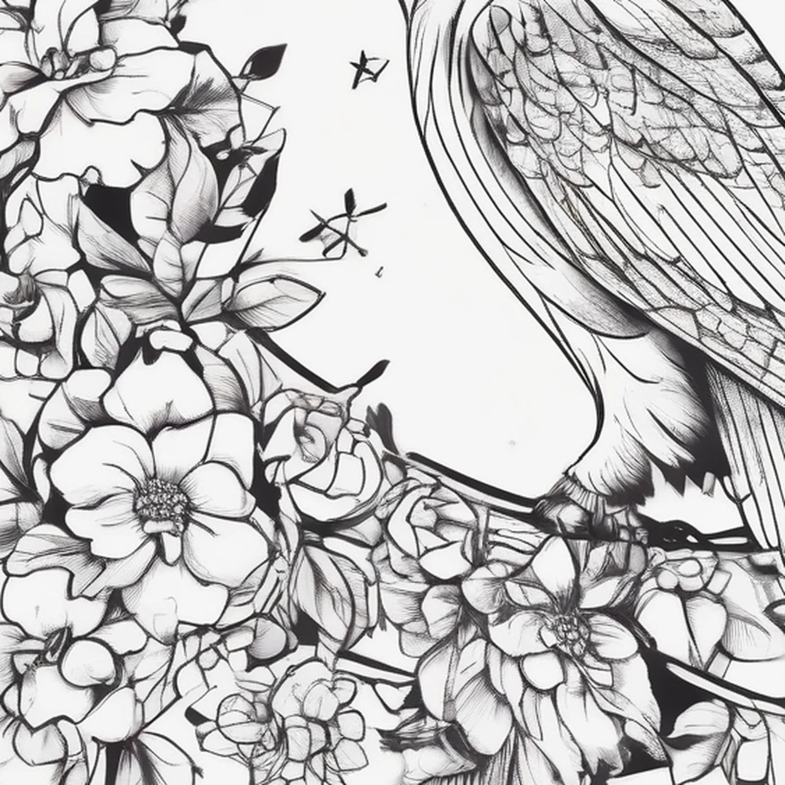 Owl And Crescent Moon tattoo design, close-up detail