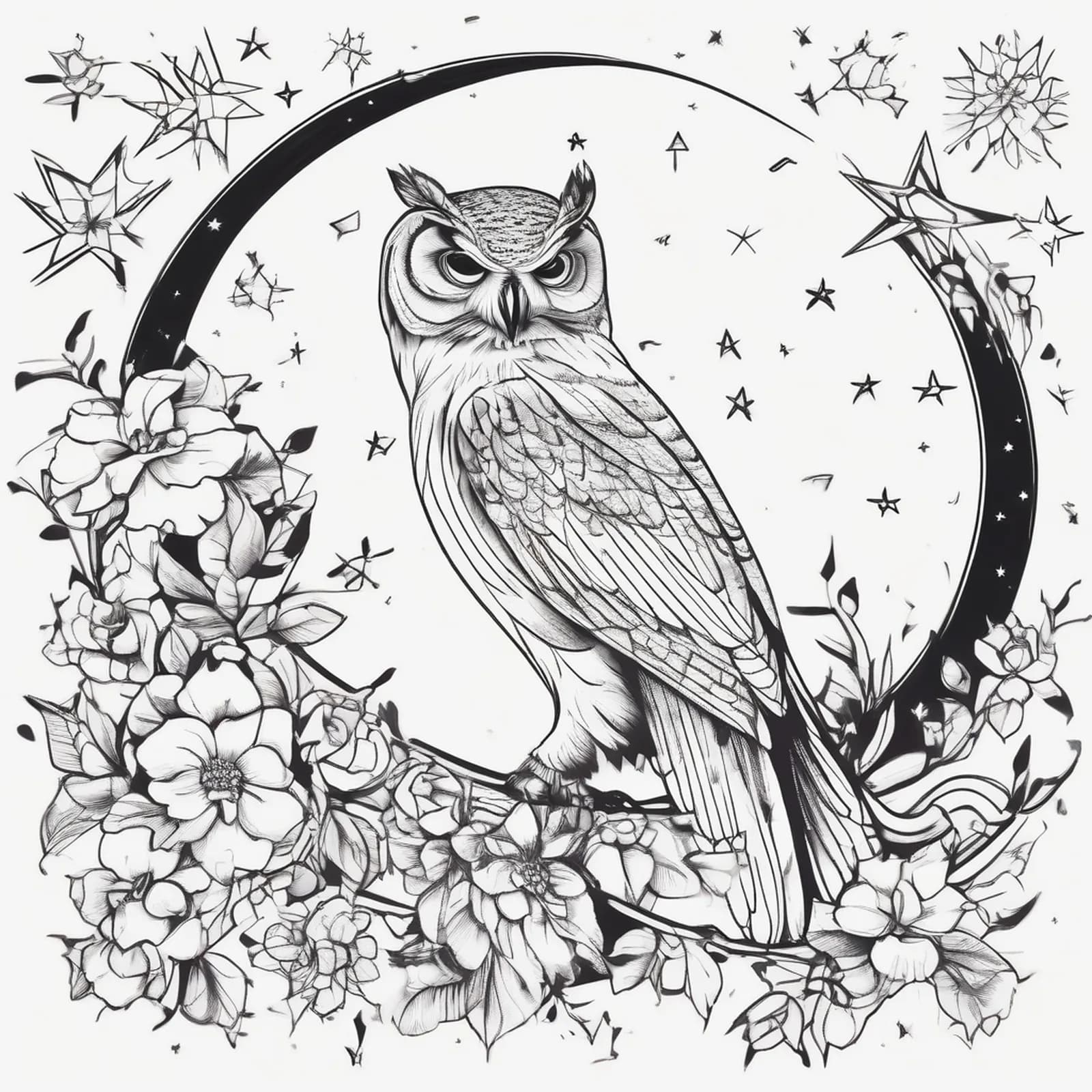 Owl And Crescent Moon tattoo design