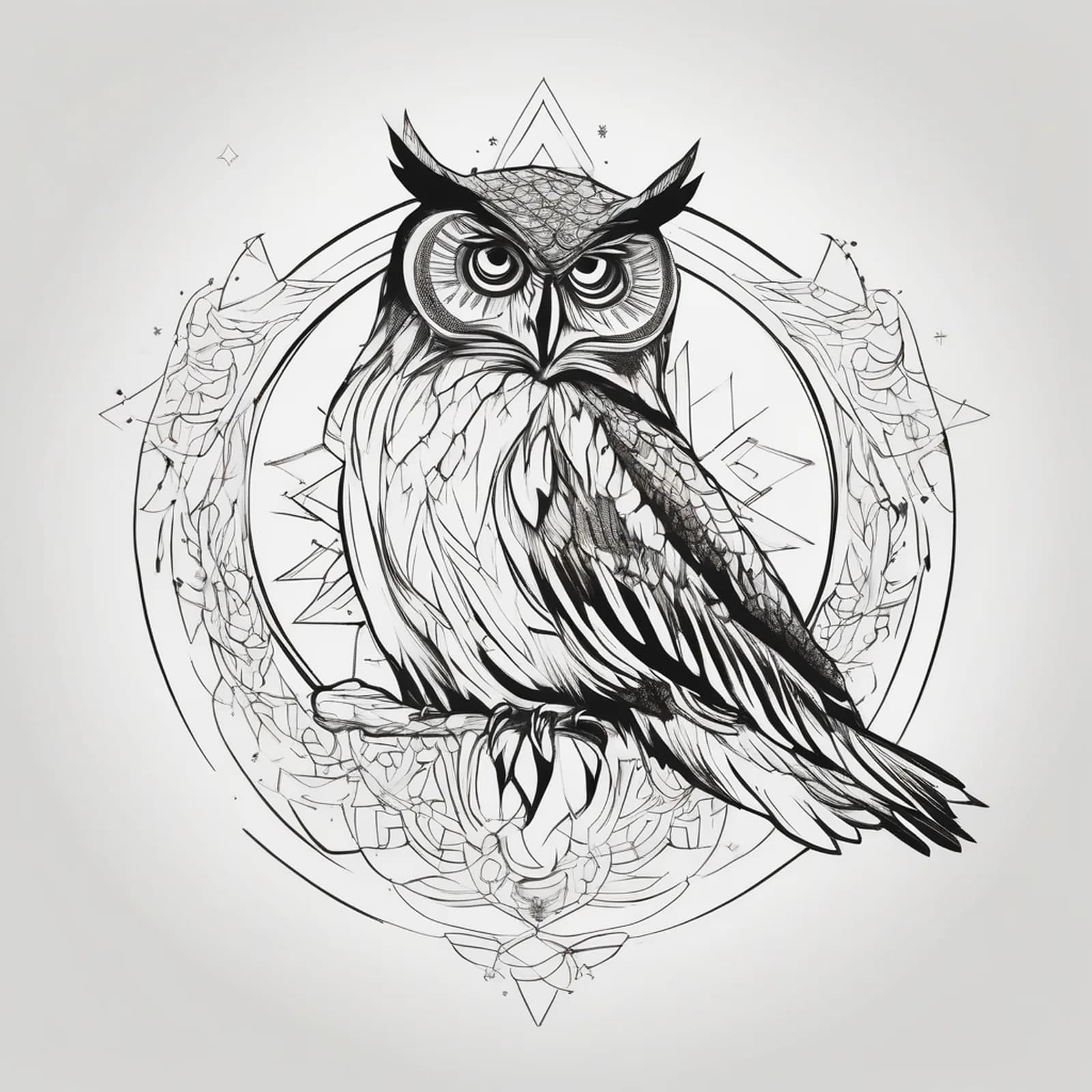 Owl And Crescent Moon tattoo design, alternative version 3