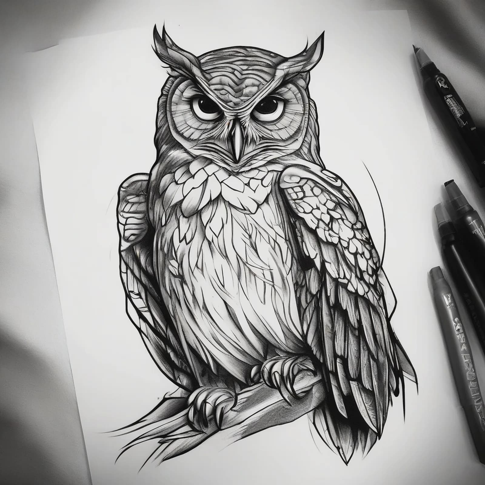Owl And Lighthouse tattoo design, alternative version 2