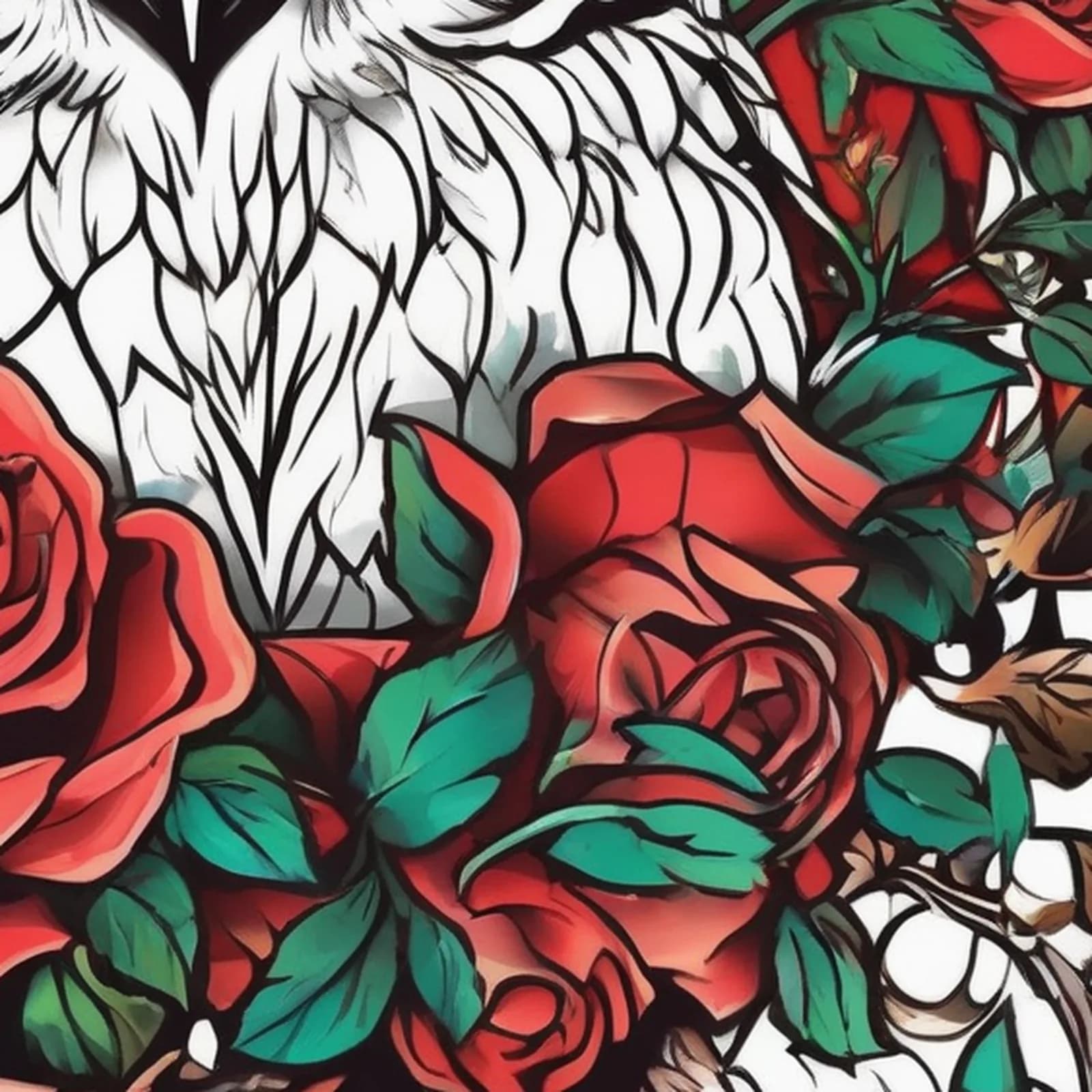 Owl And Rose tattoo design, close-up detail