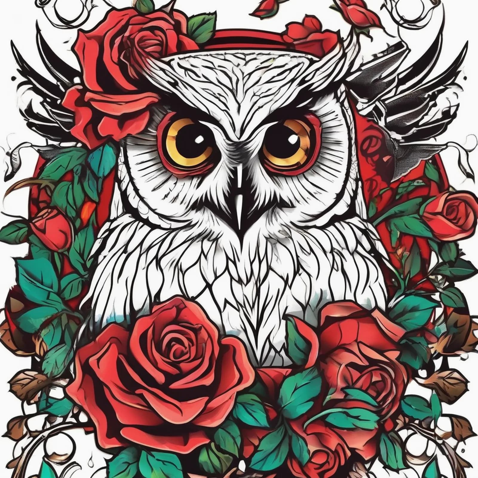 Owl And Rose tattoo design