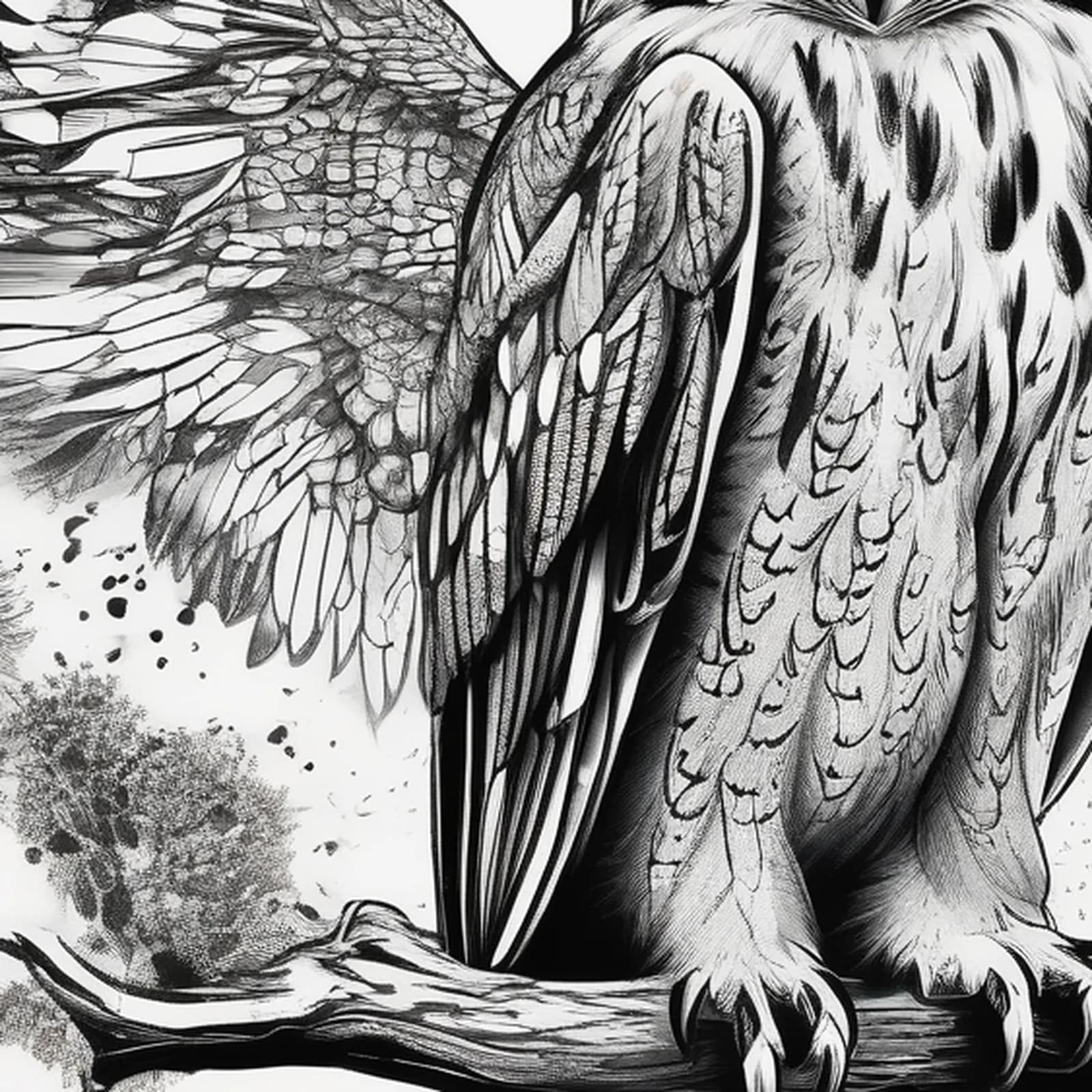 Owl And Sand Timer tattoo design, close-up detail