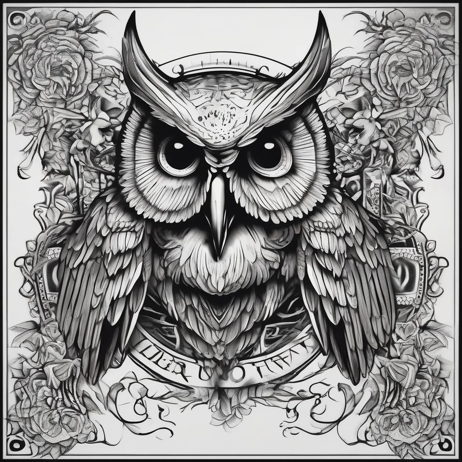 Owl And Skull tattoo design, alternative version 2