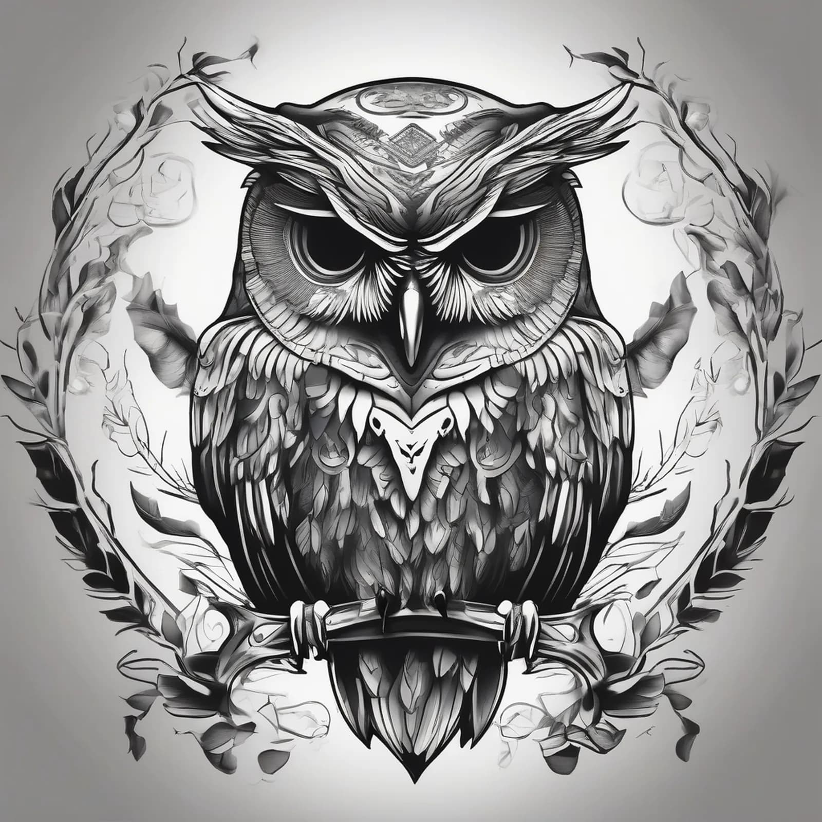 Owl And Skull tattoo design, alternative version 3