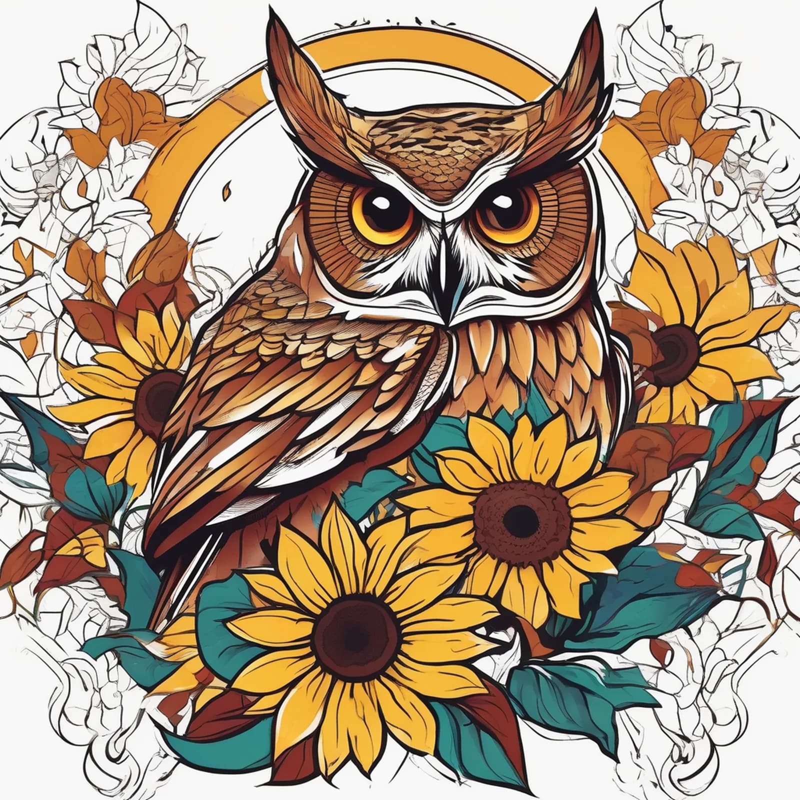 Owl And Sunflower tattoo design