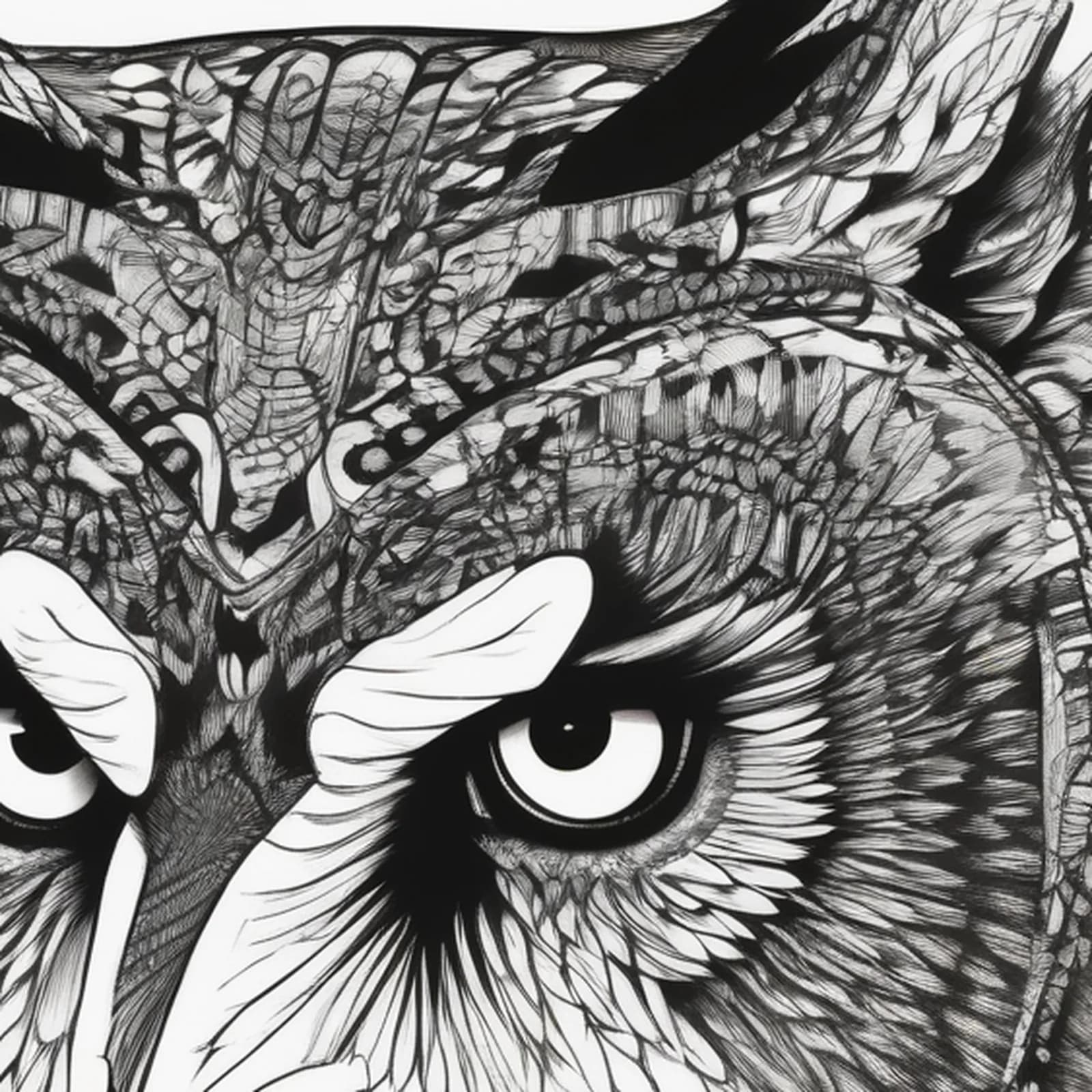 Owl And Wolf Split tattoo design, close-up detail