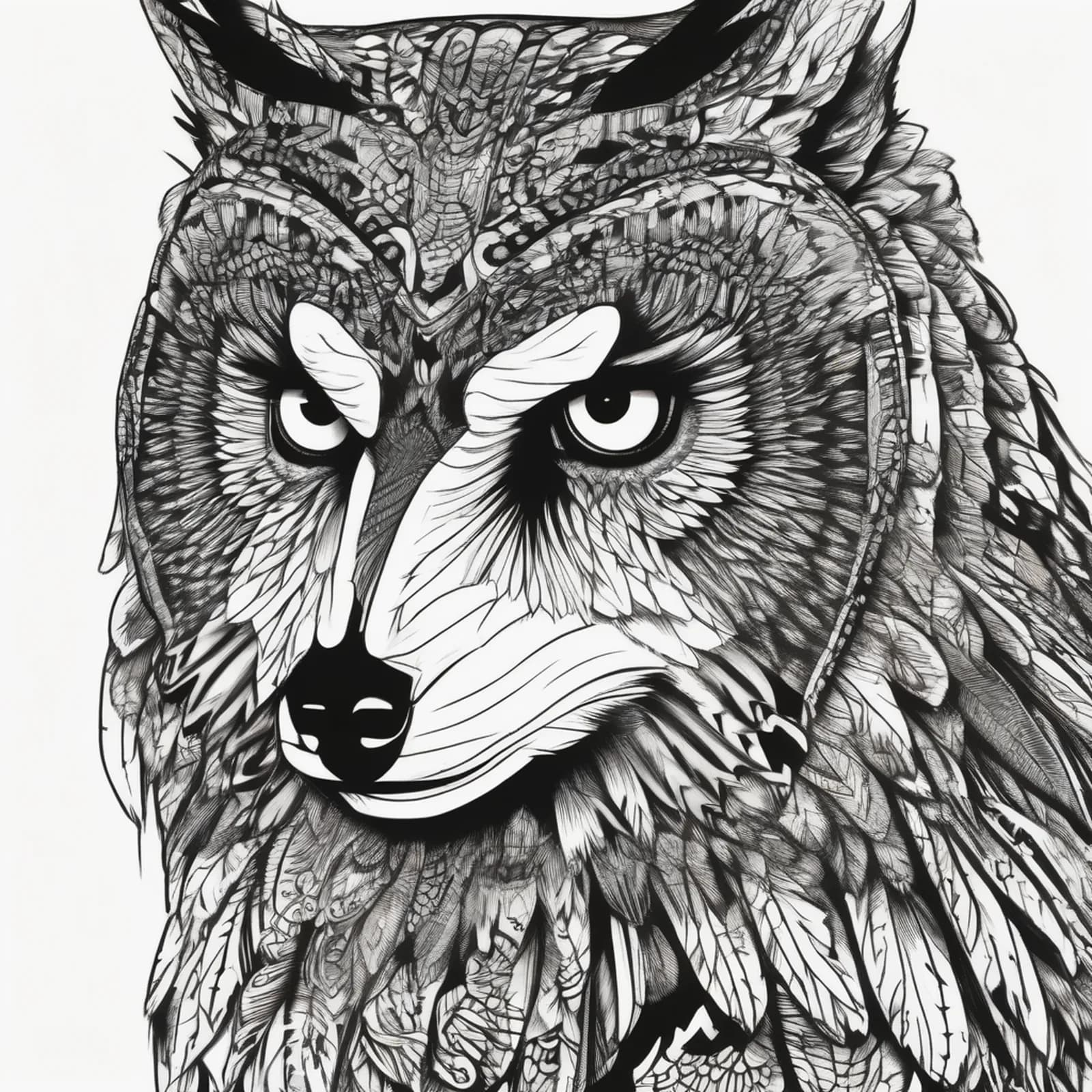 Owl And Wolf Split tattoo design