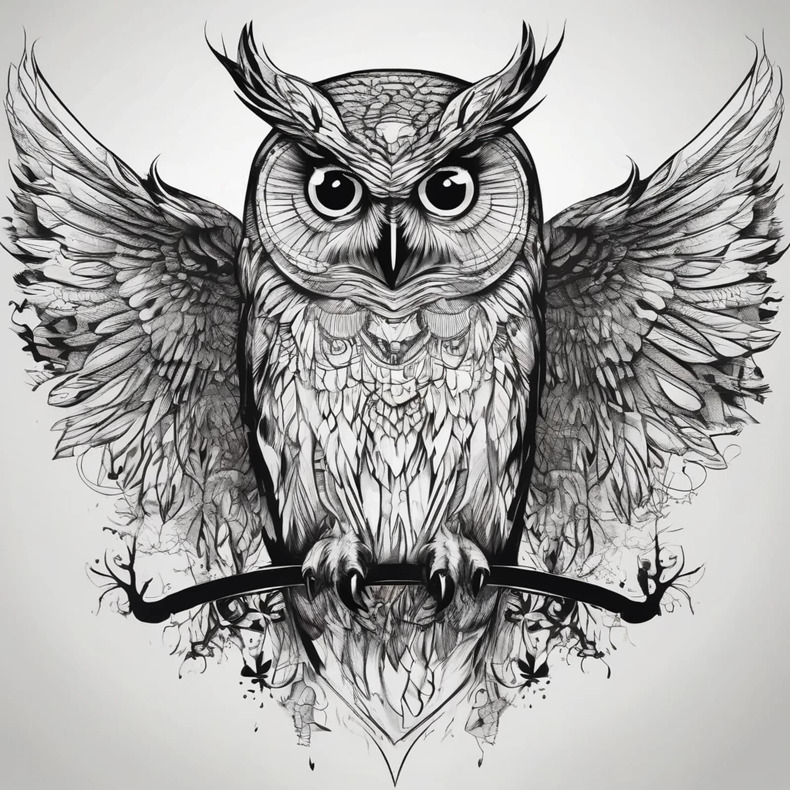 Owl Cover Up tattoo design, alternative version 3