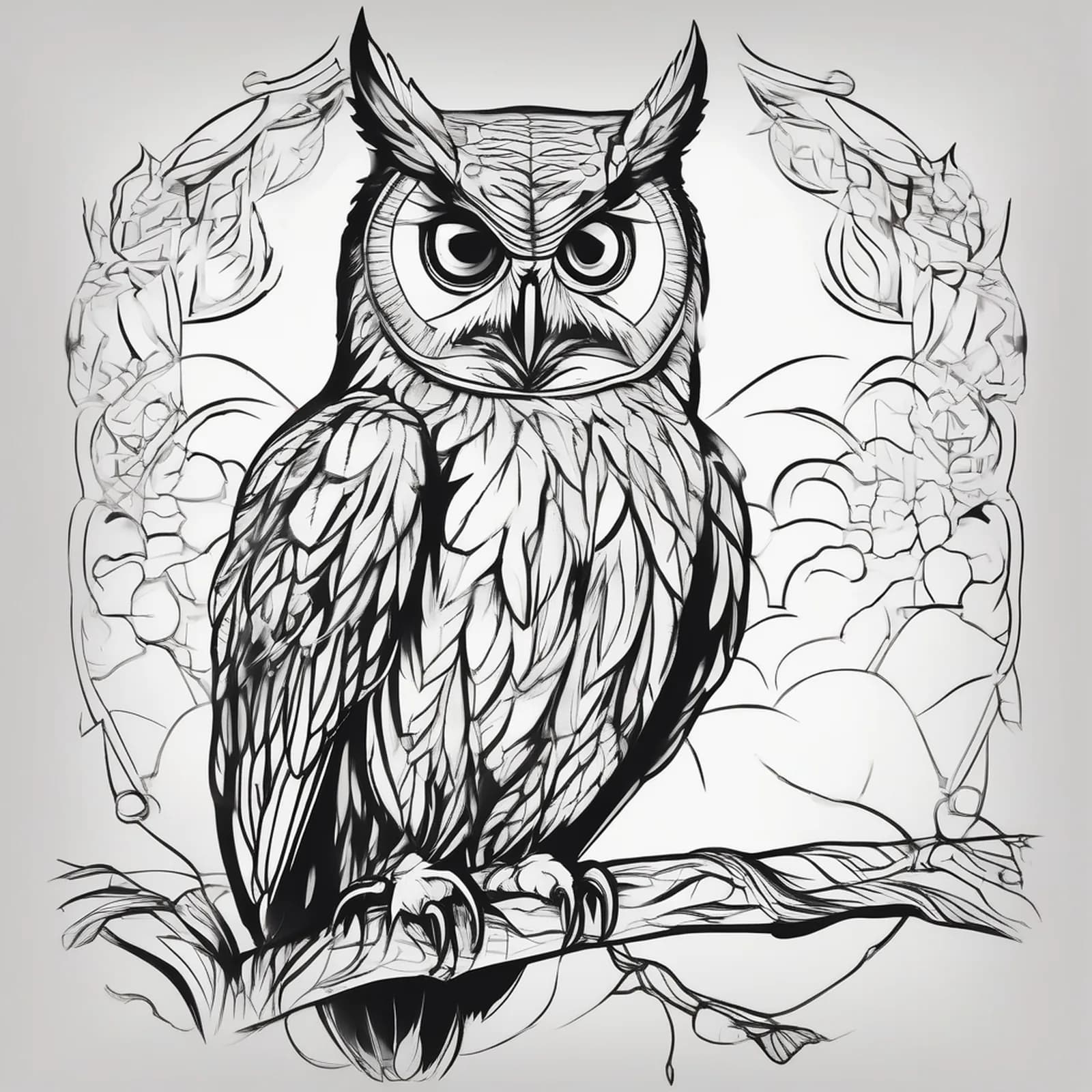 Owl Cover Up tattoo design, alternative version 4