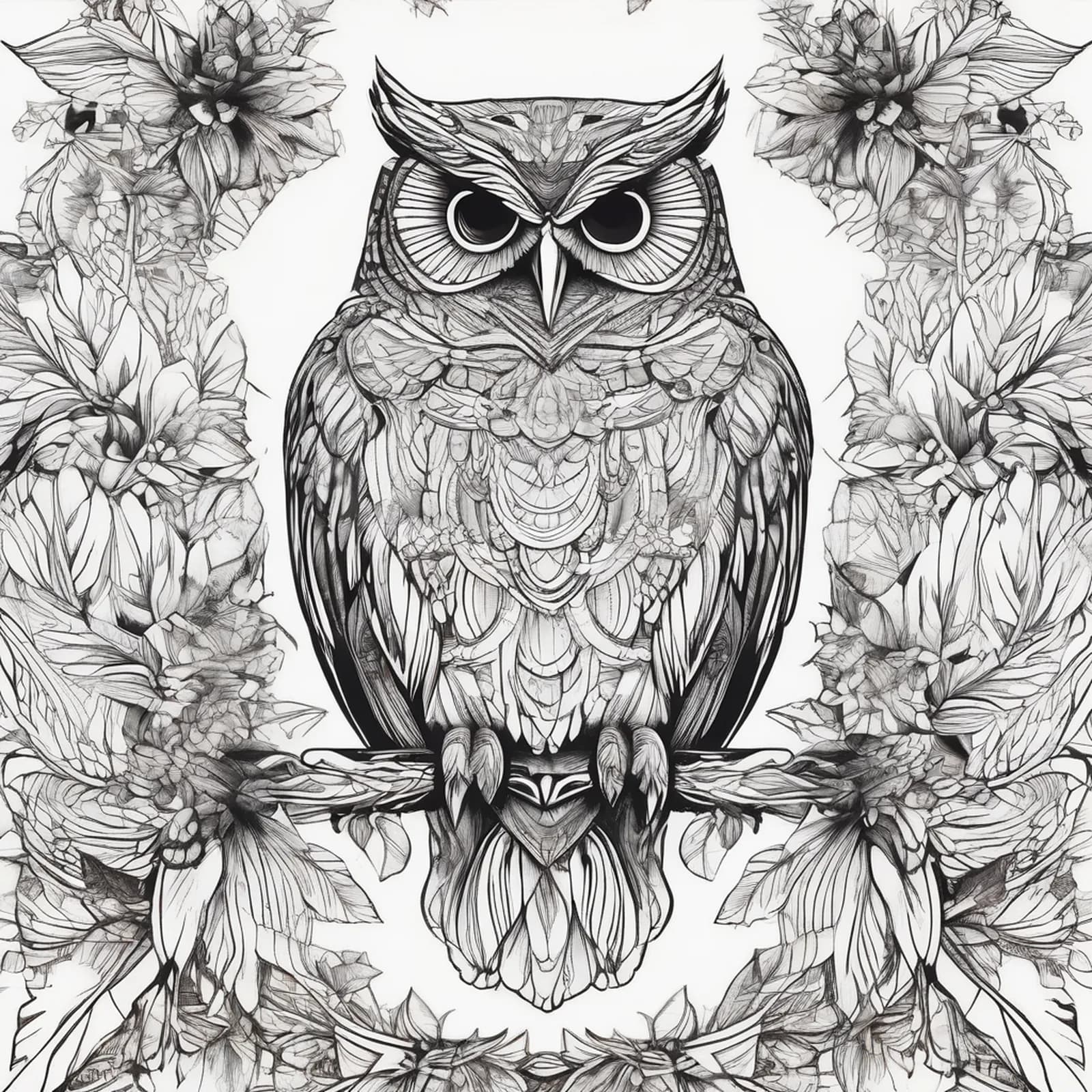 Owl Feather tattoo design, alternative version 3