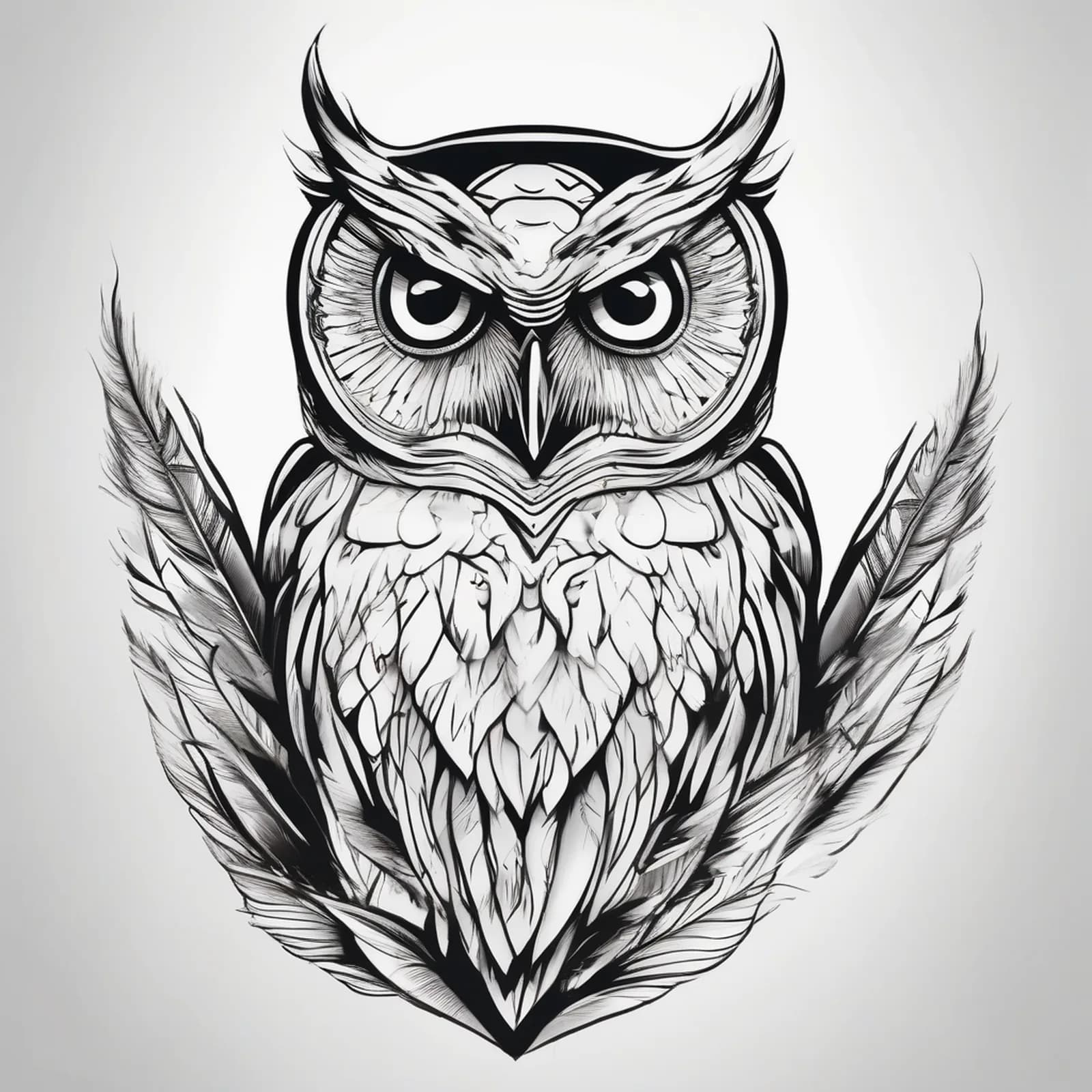 Owl Feather tattoo design, alternative version 4