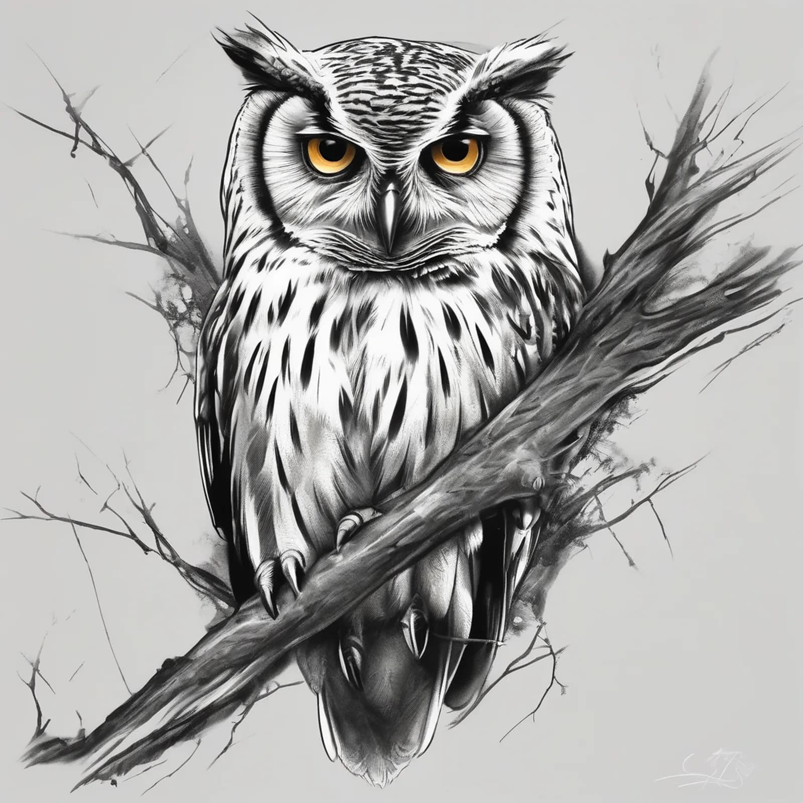 Owl Full Body Study tattoo design, alternative version 3