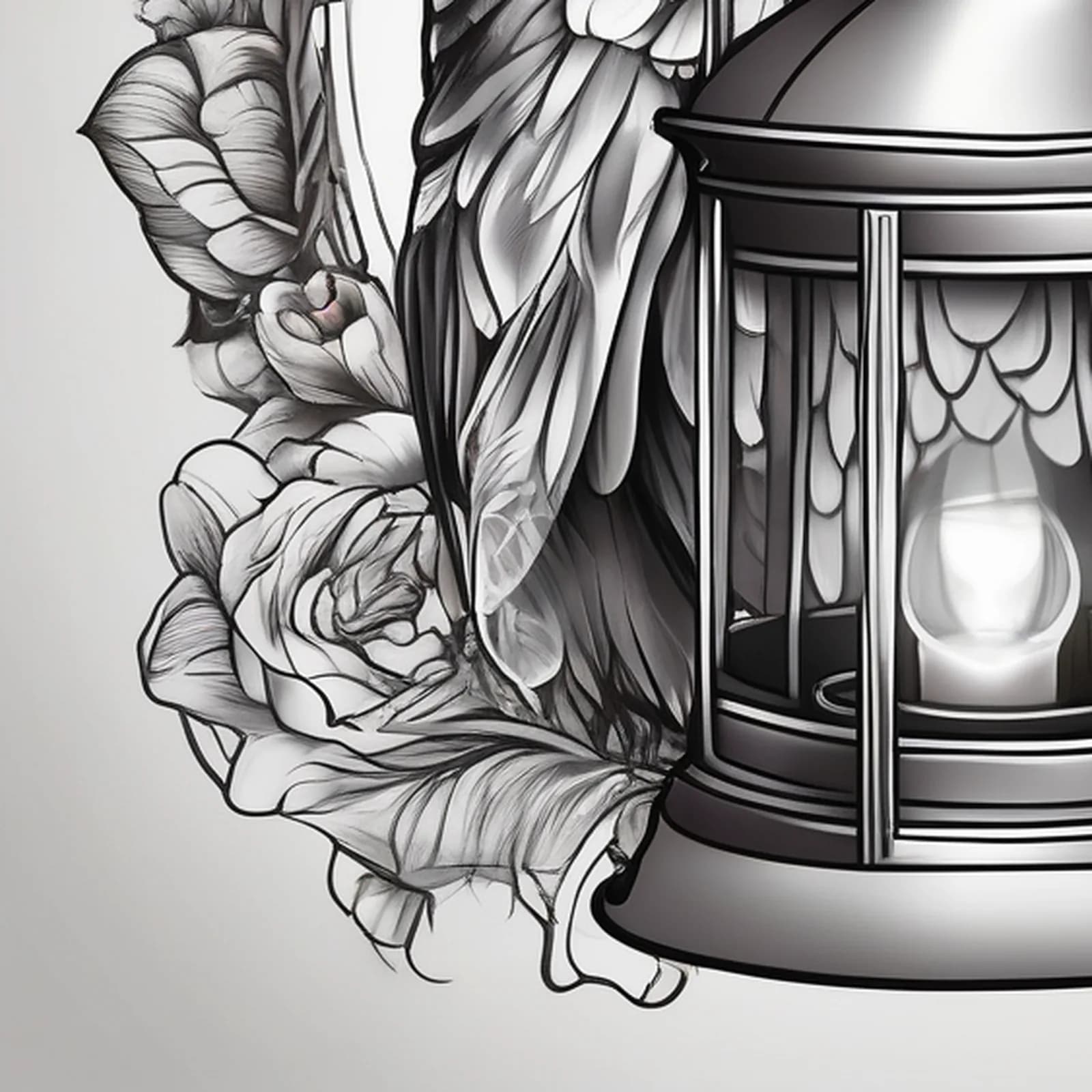 Owl Guarding A Lantern tattoo design, close-up detail