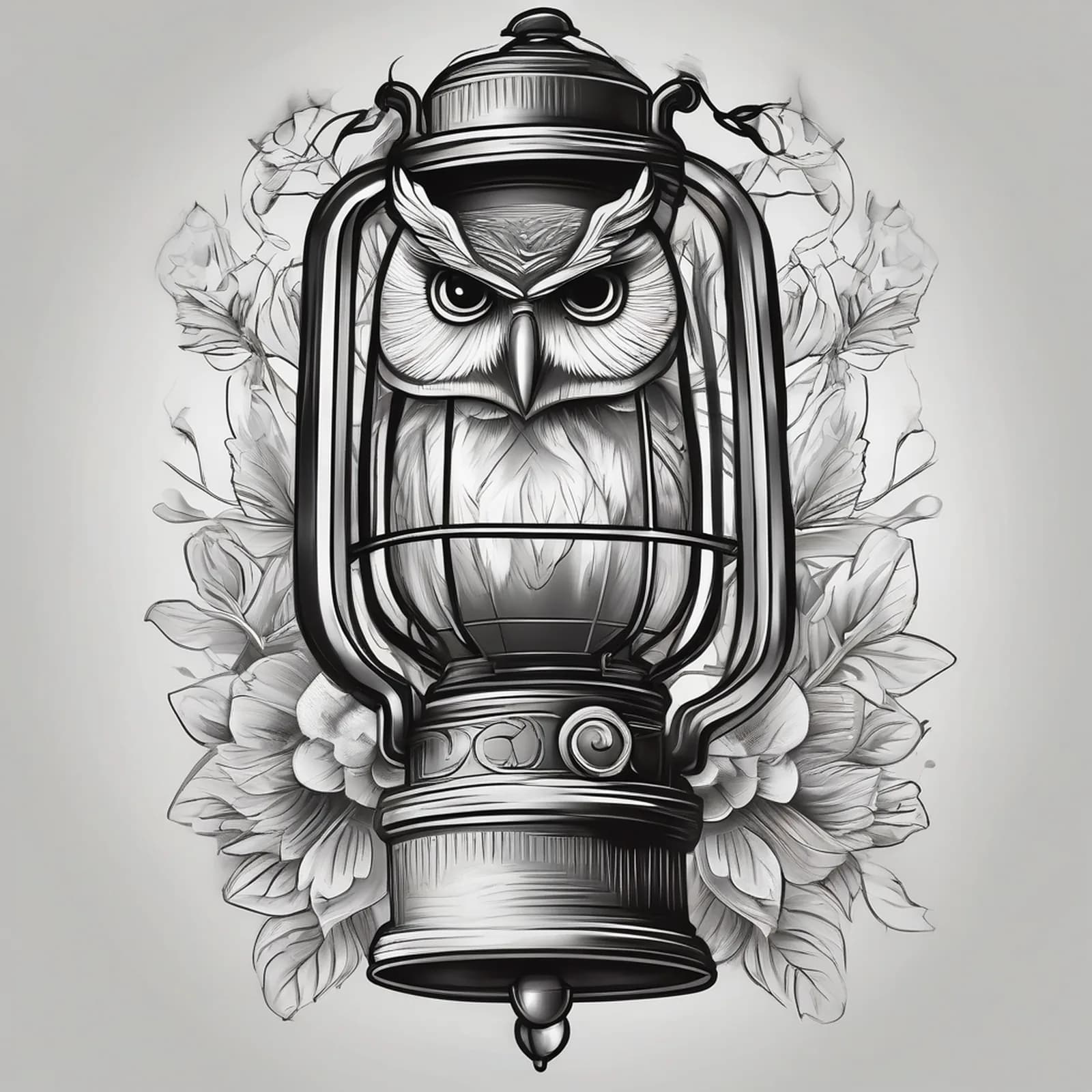 Owl Guarding A Lantern tattoo design, alternative version 4