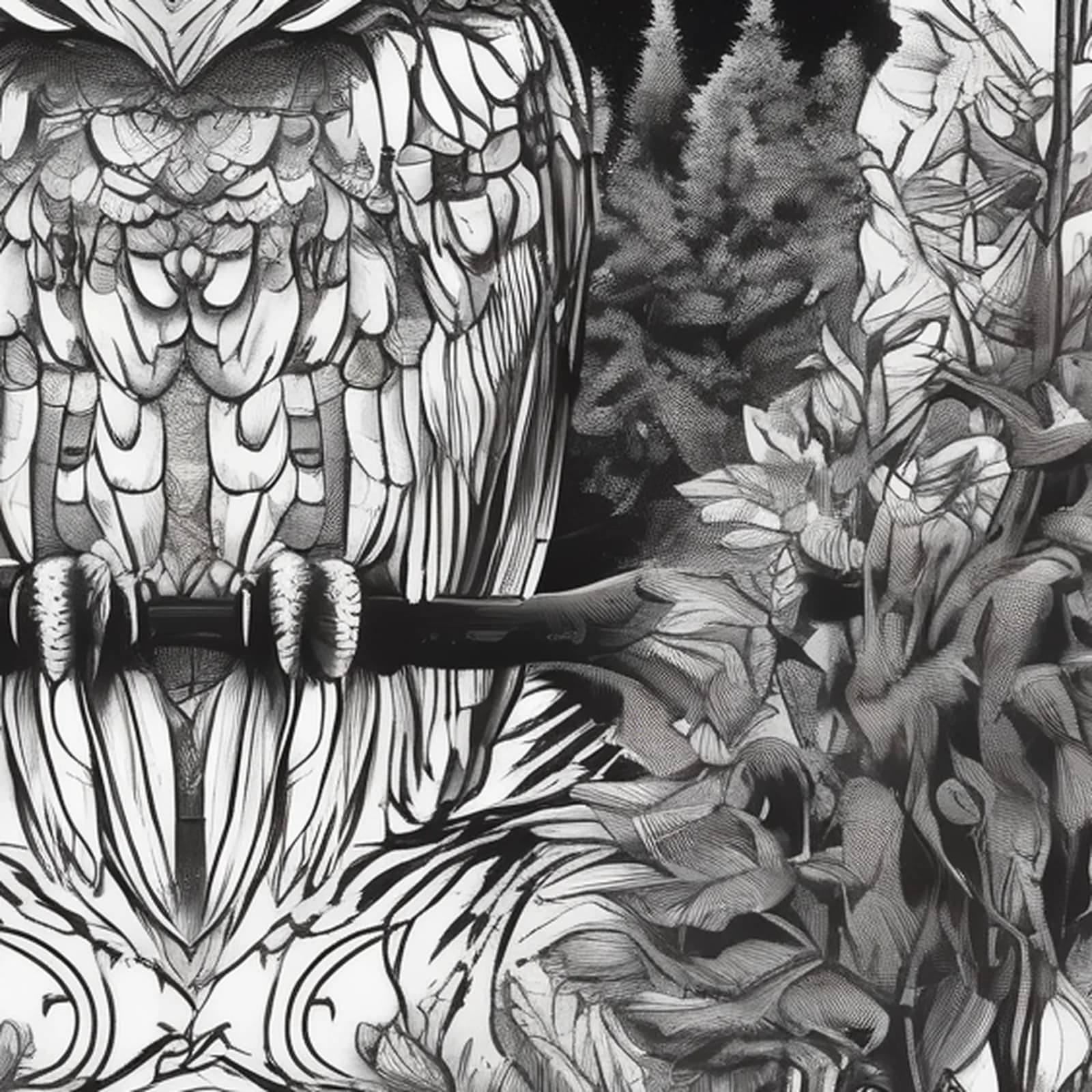 Owl Half Sleeve With Forest tattoo design, close-up detail