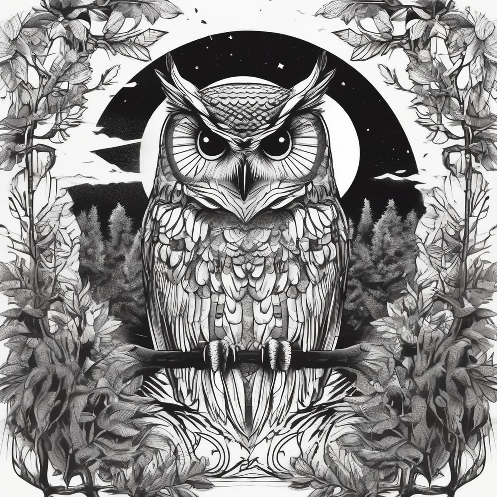 Owl Half Sleeve With Forest tattoo design