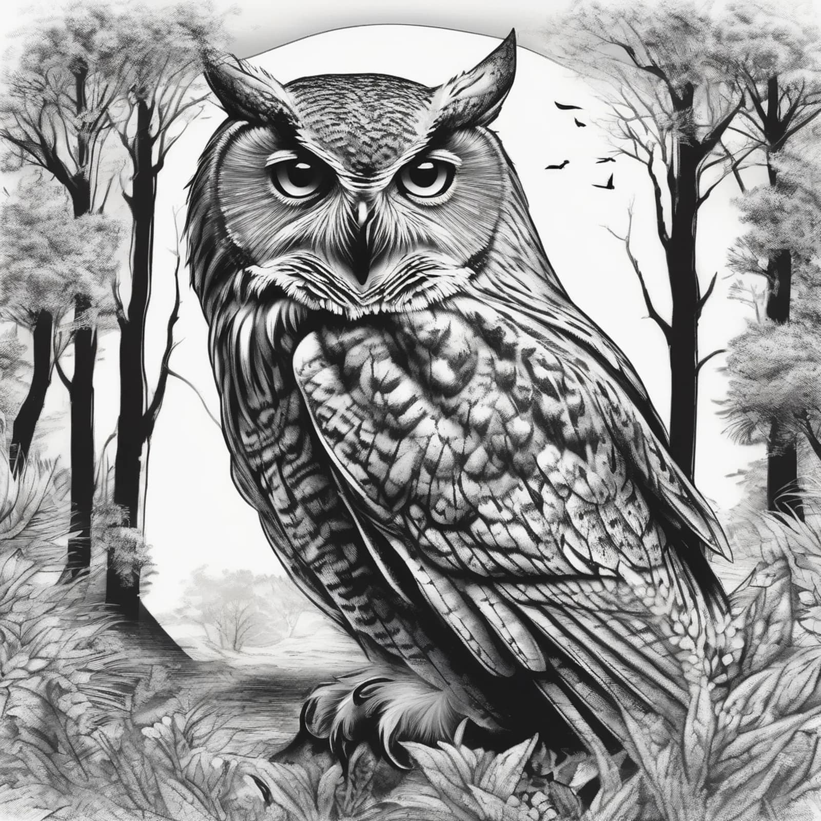 Owl Half Sleeve With Forest tattoo design, alternative version 2