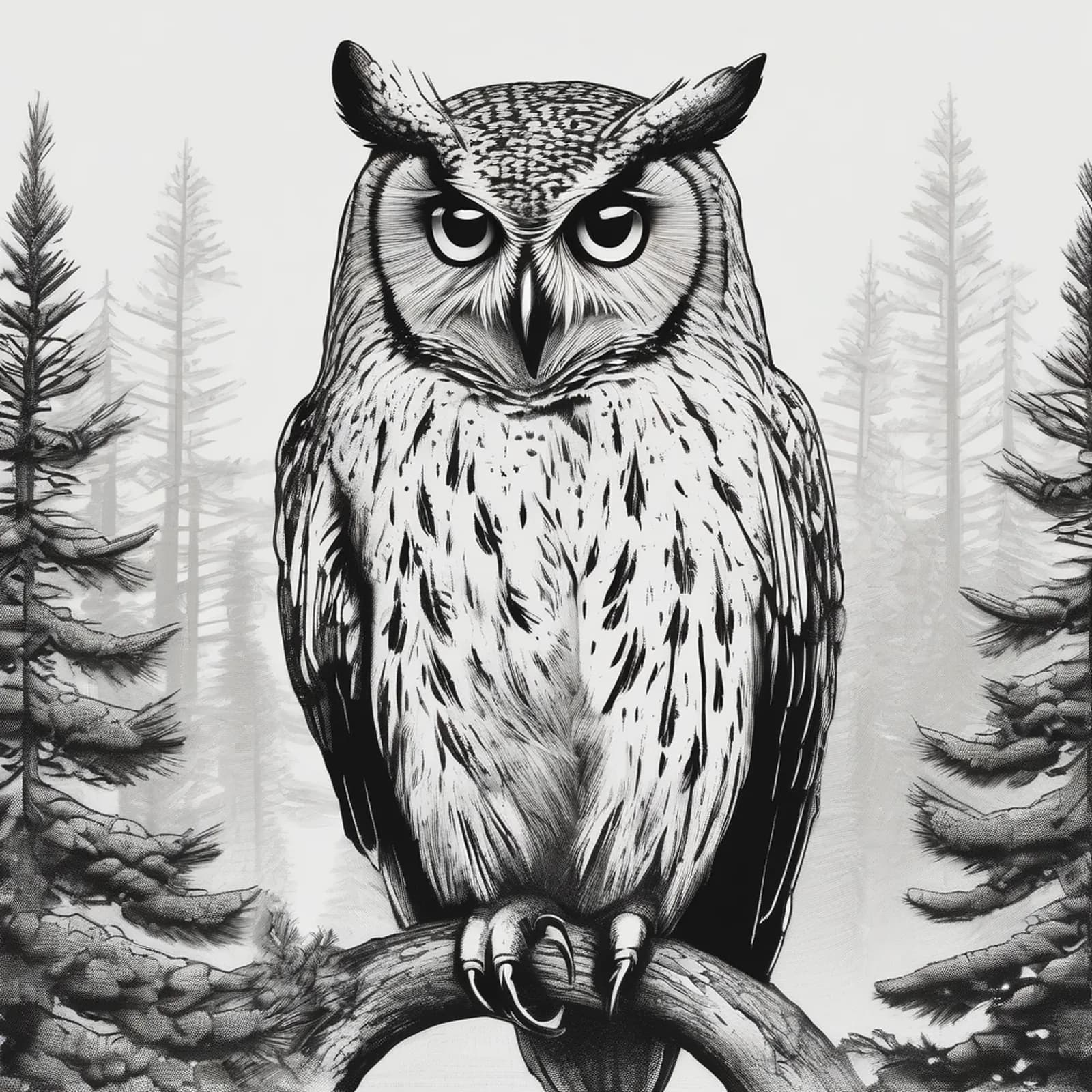 Owl In Forest tattoo design, alternative version 2