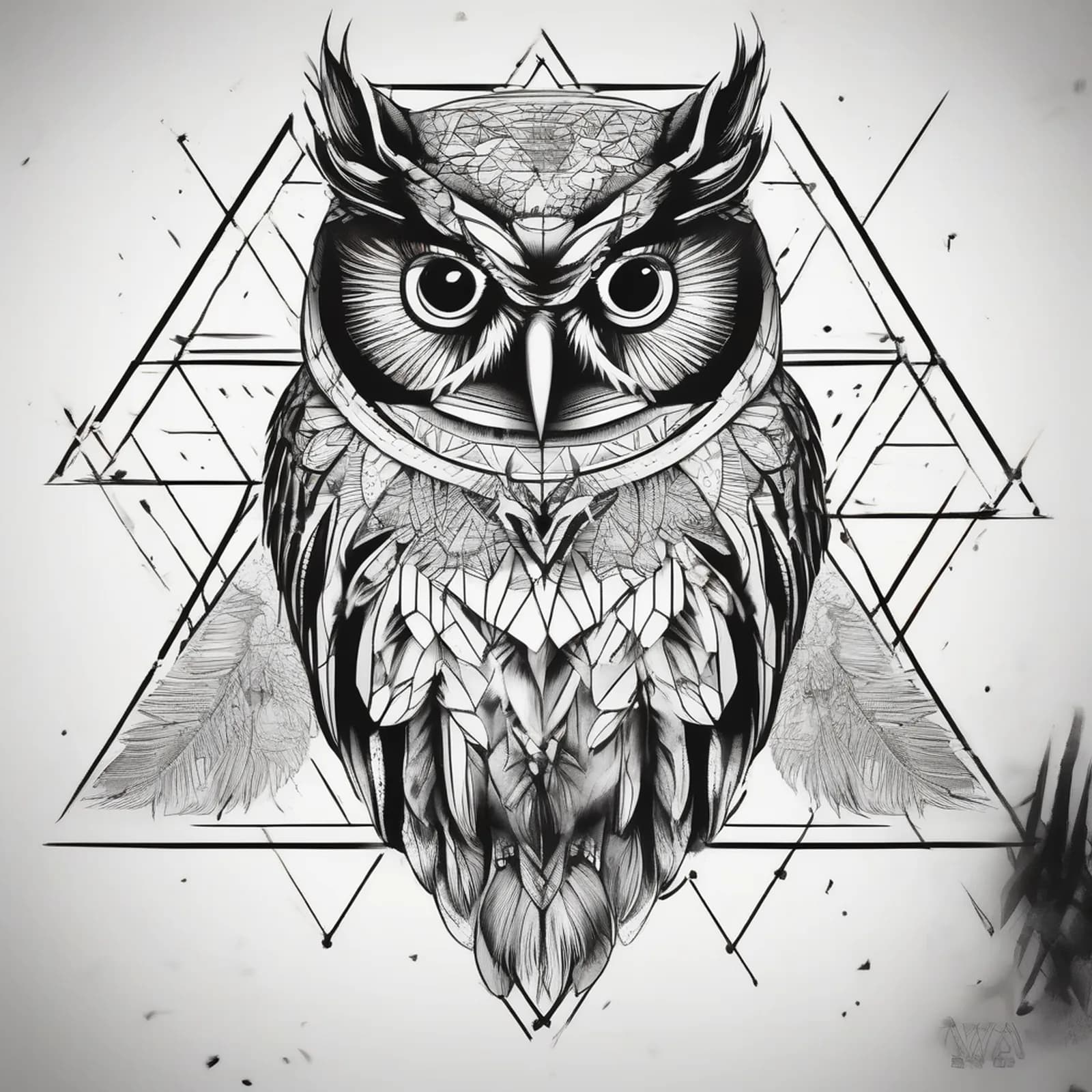 Owl Inside Triangle tattoo design, alternative version 2