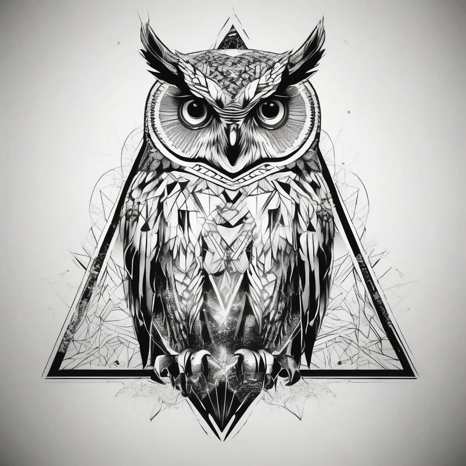 Owl Inside Triangle tattoo design, alternative version 3