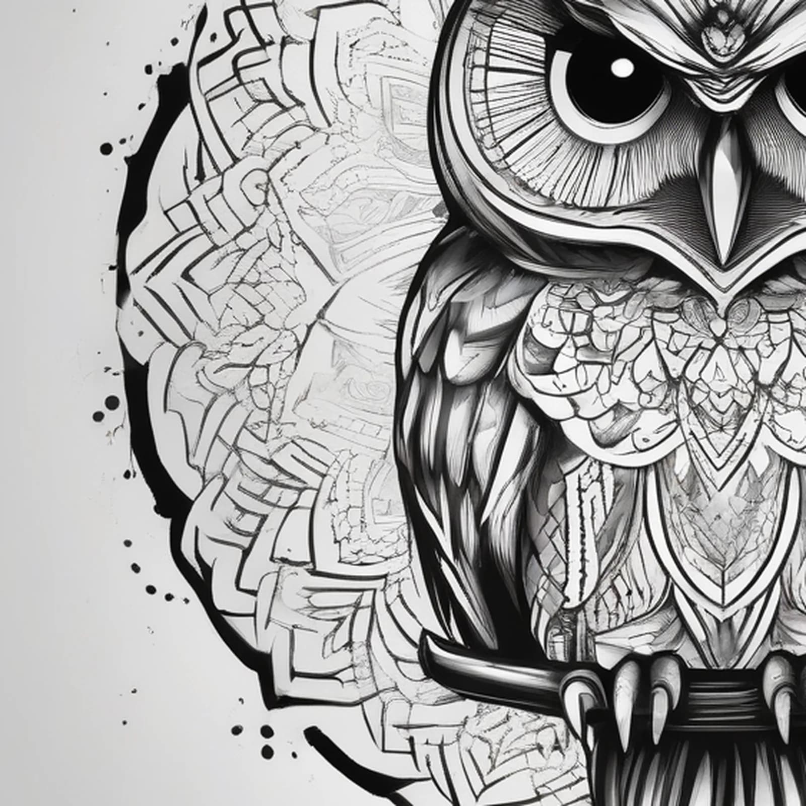 Owl Mandala tattoo design, close-up detail