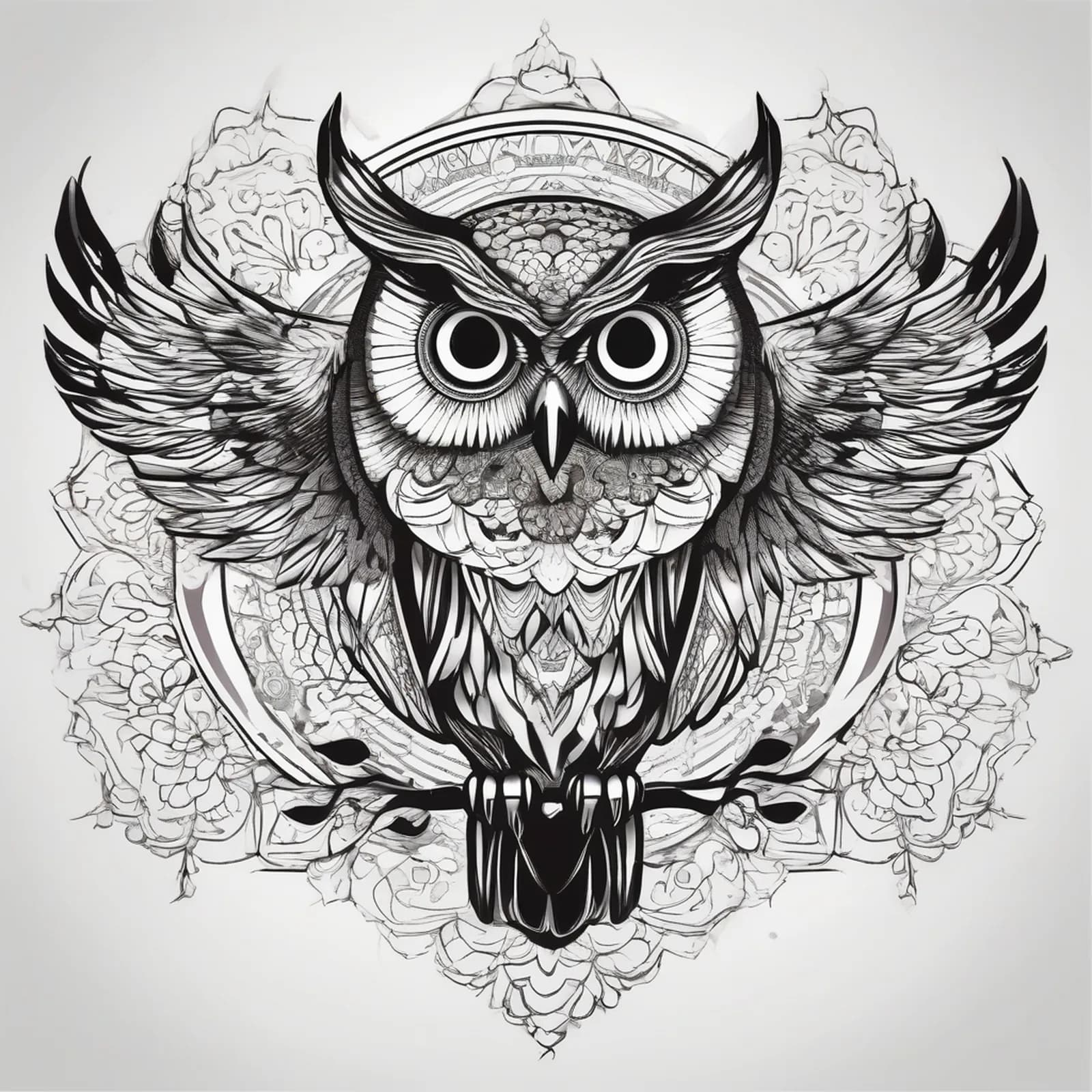 Owl Mandala tattoo design, alternative version 3