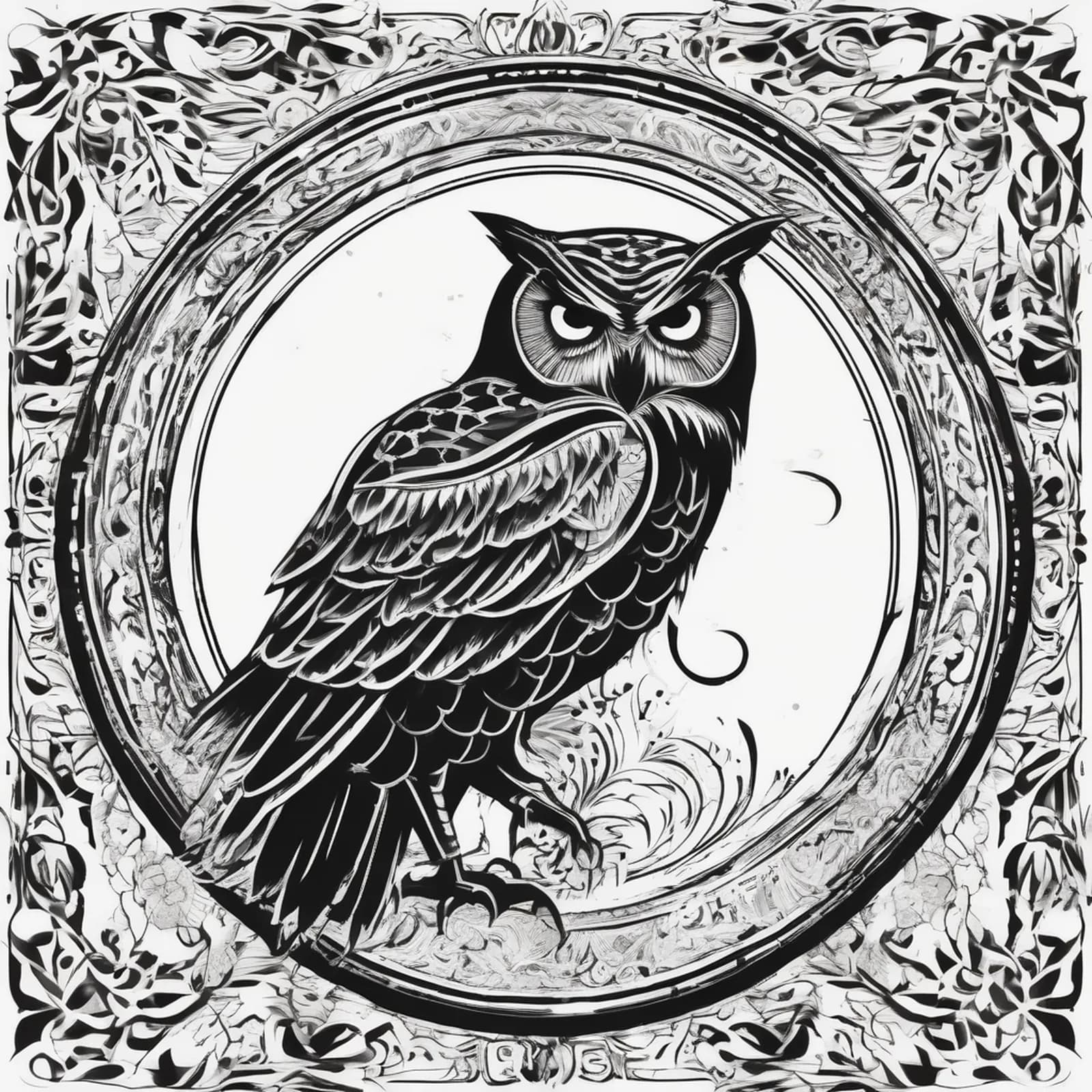 Owl Of Wisdom With Scroll tattoo design, alternative version 2