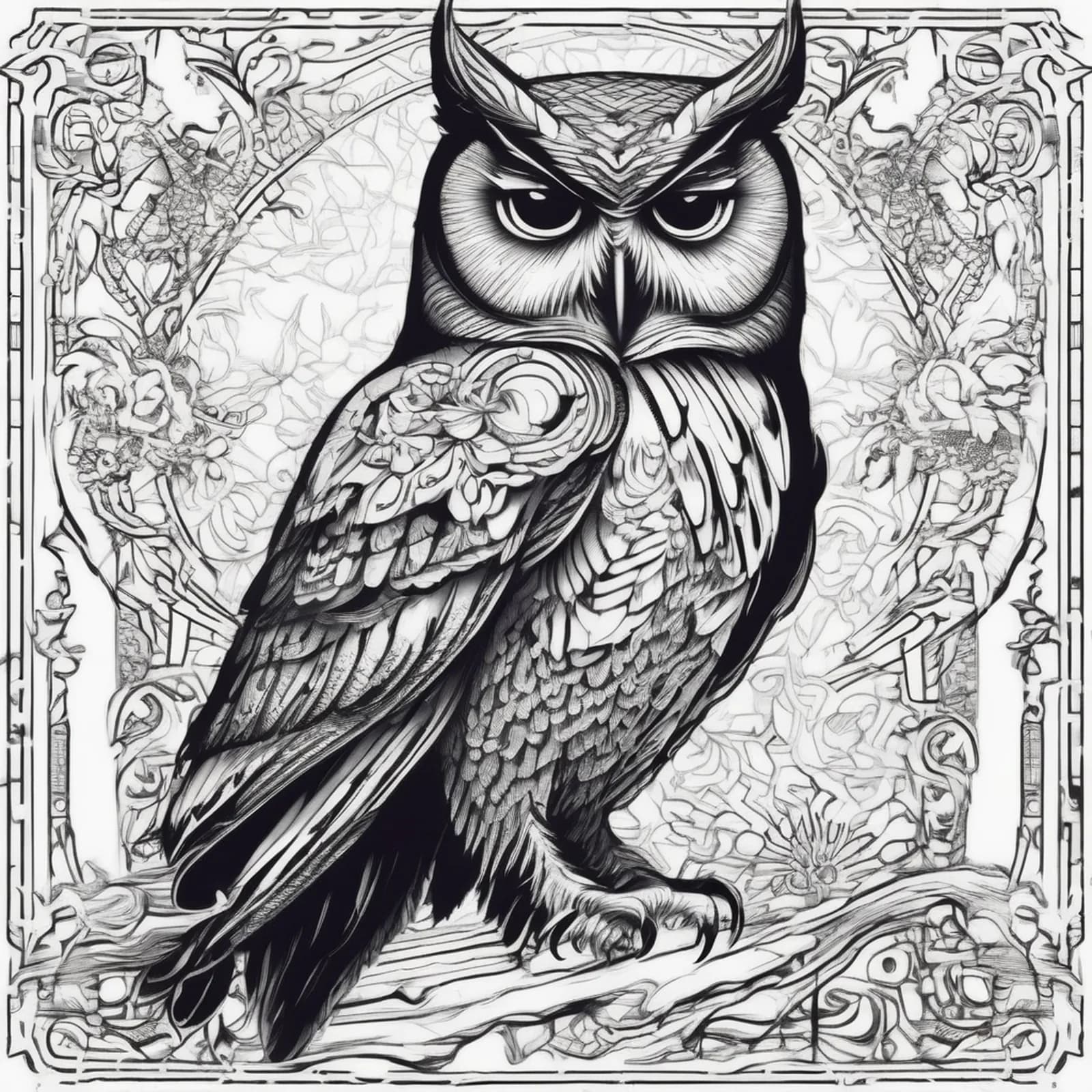 Owl Of Wisdom With Scroll tattoo design, alternative version 3