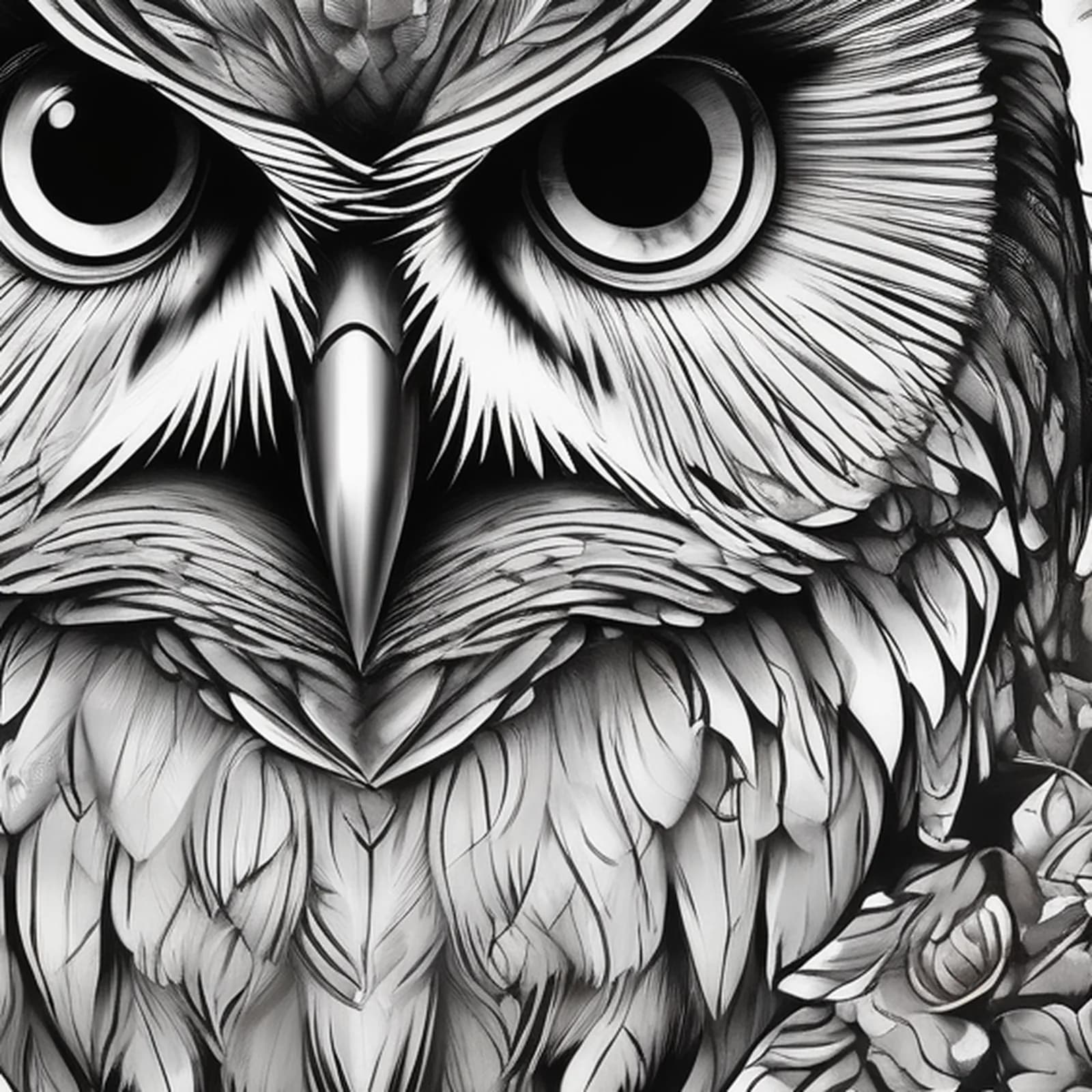 Owl On The Calf tattoo design, close-up detail