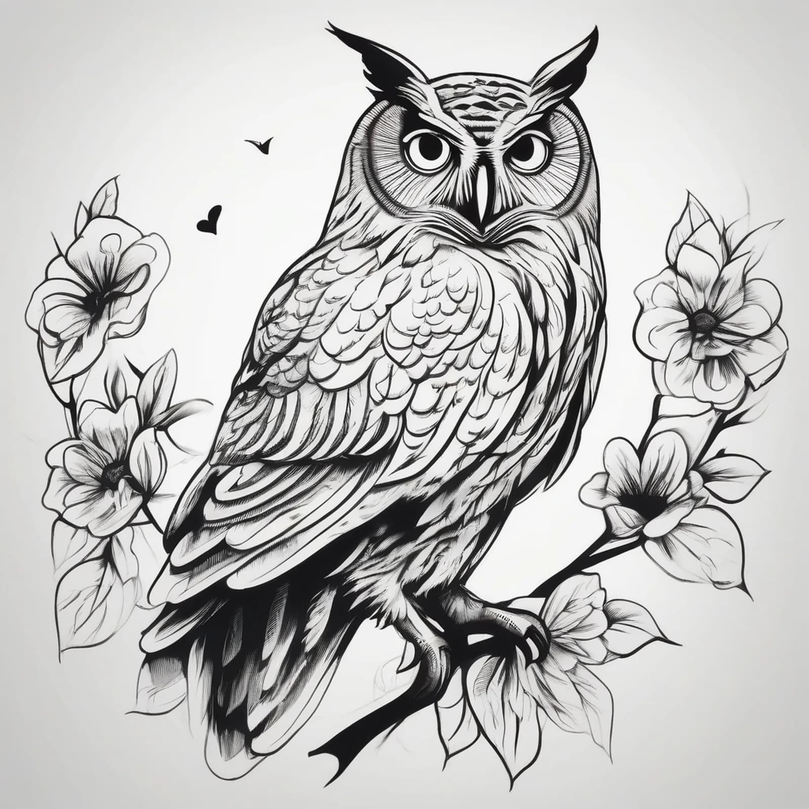 Owl On The Hip tattoo design, alternative version 3