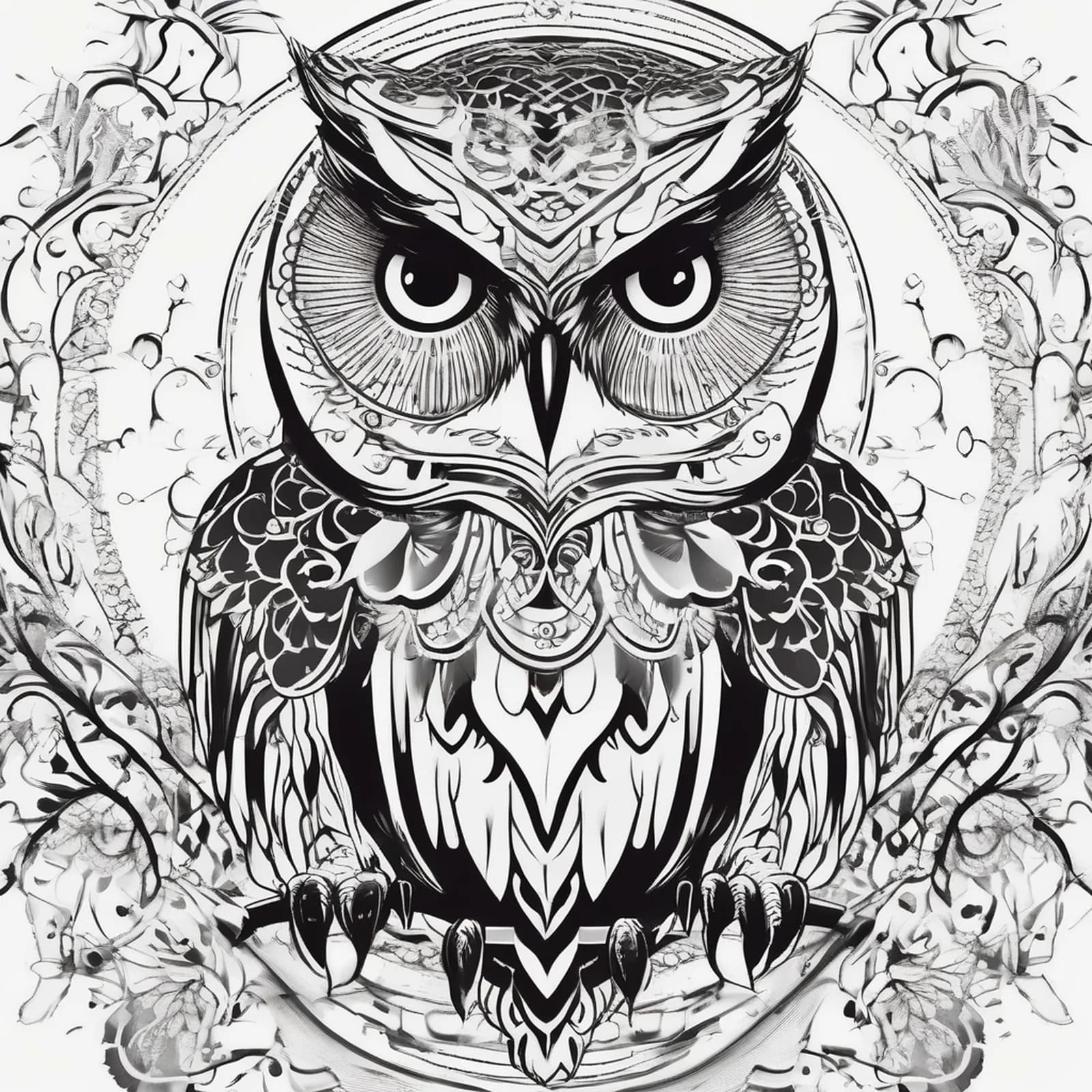 Owl On The Knee tattoo design, alternative version 2