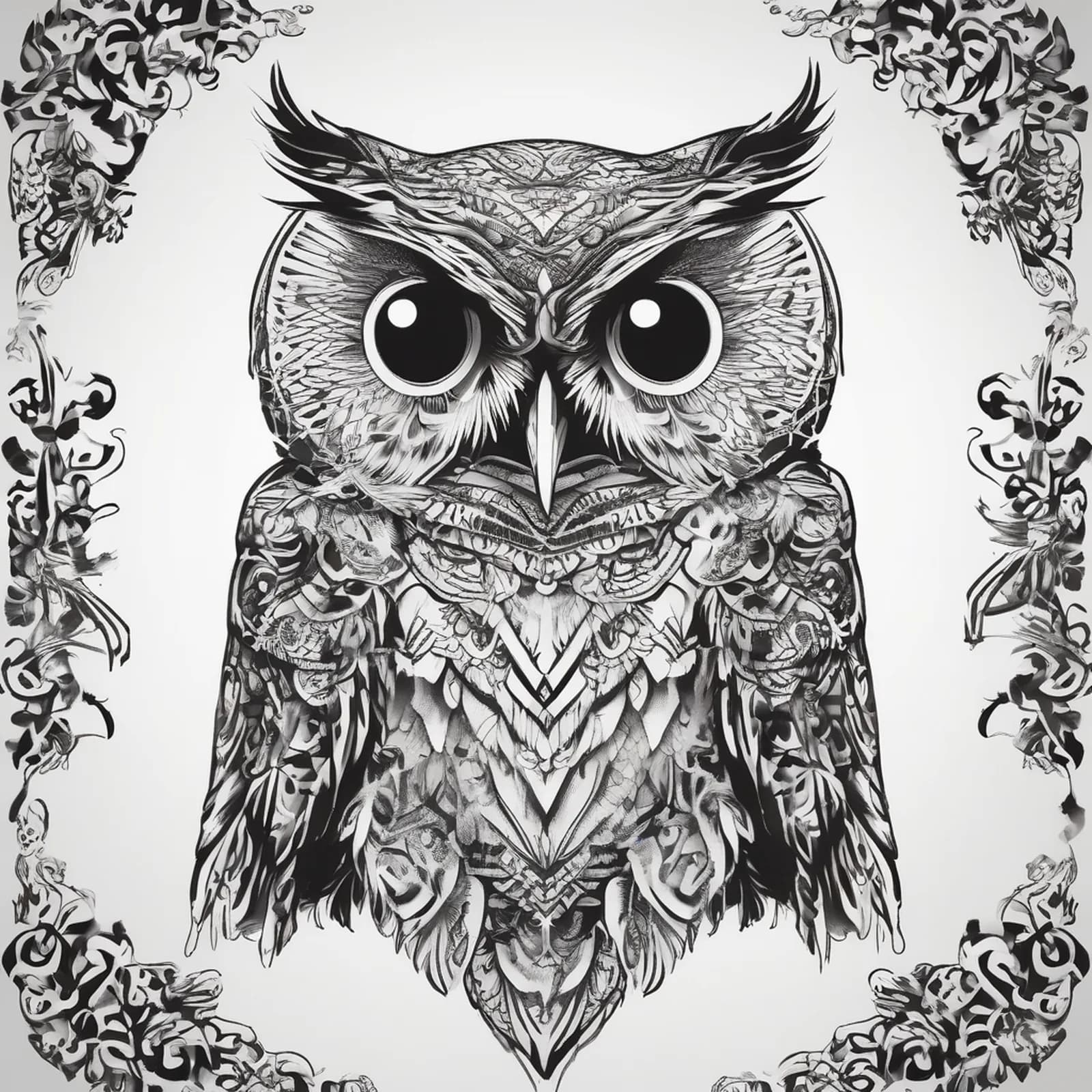 Owl On The Knee tattoo design, alternative version 4