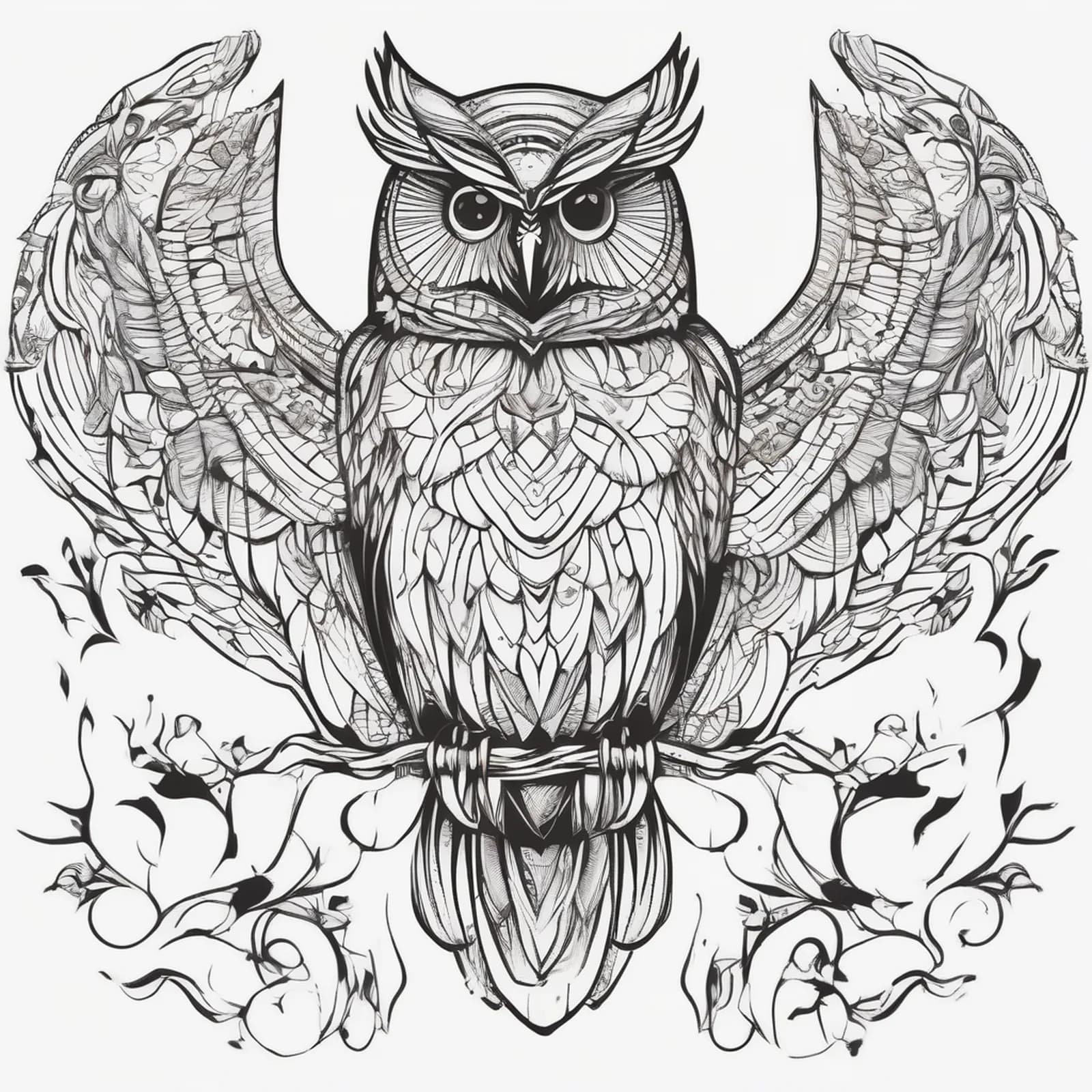 Owl On The Neck tattoo design, alternative version 4