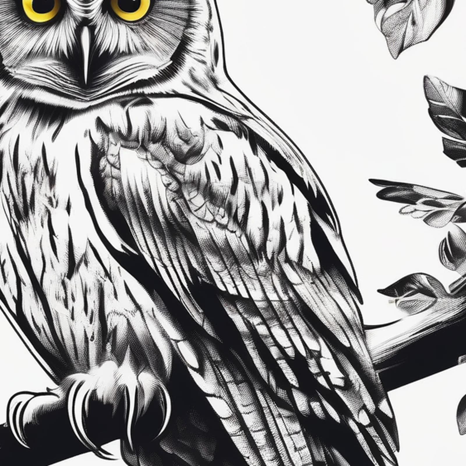 Owl Perched On Branch tattoo design, close-up detail