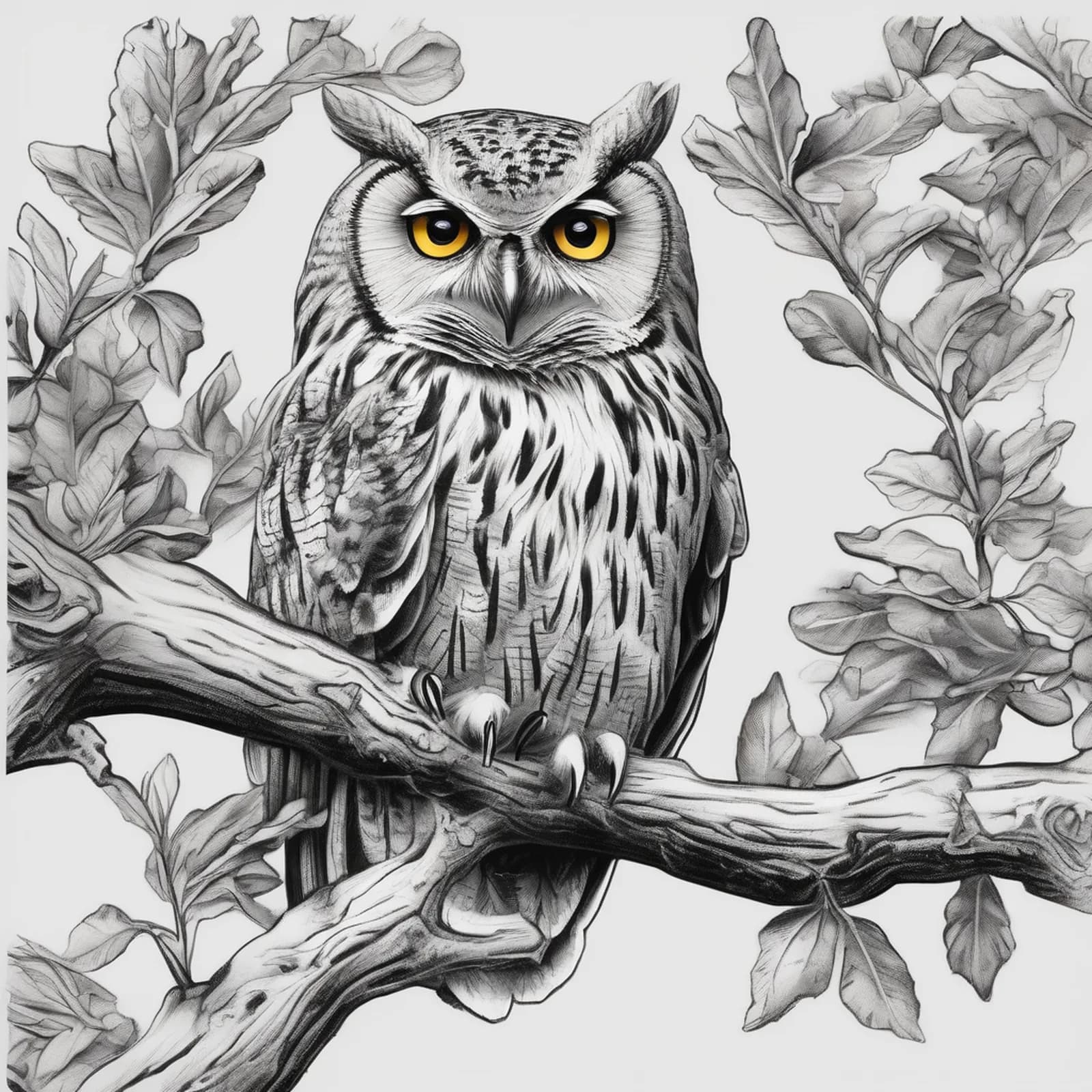 Owl Perched On Branch tattoo design, alternative version 3