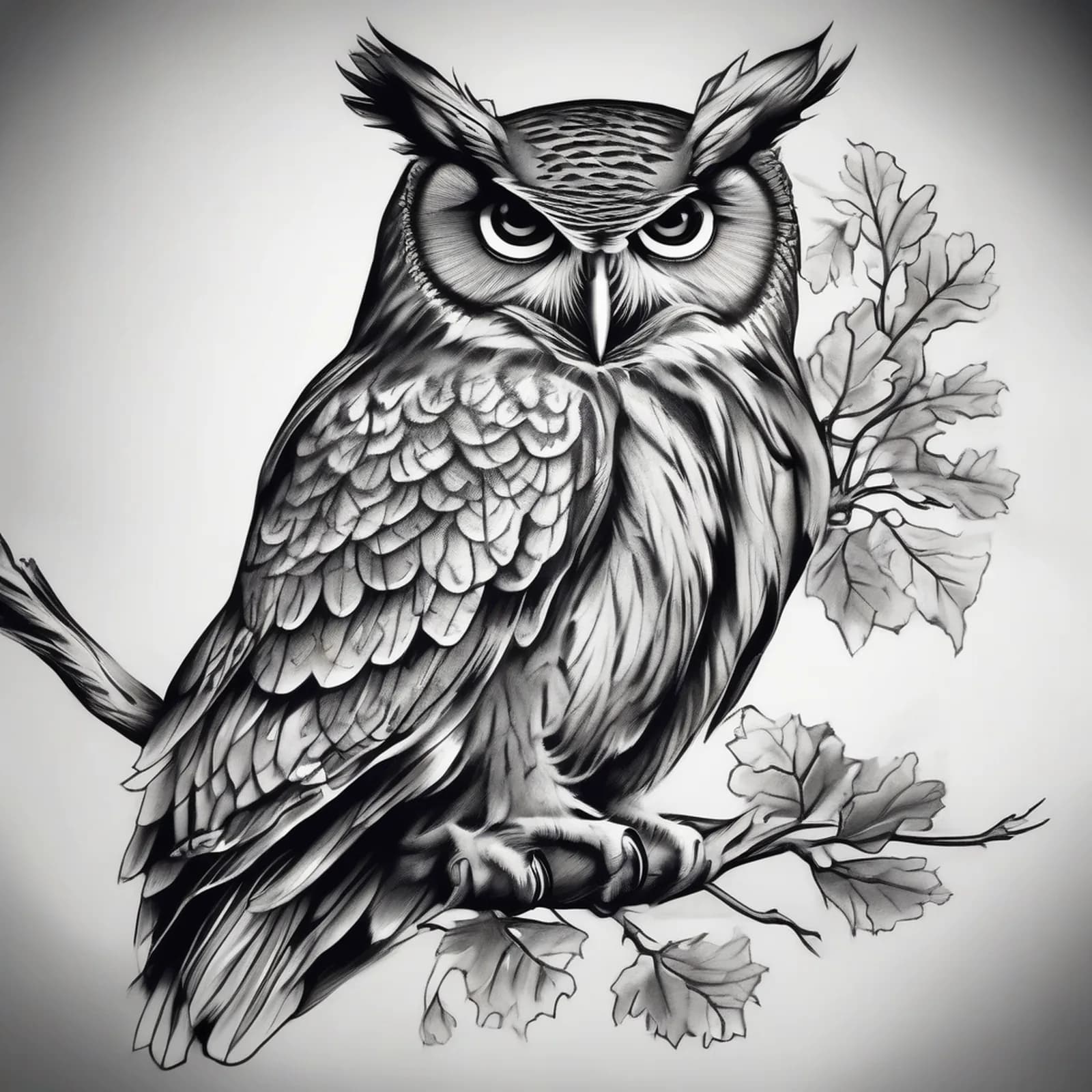 Owl Perched On Branch tattoo design, alternative version 4