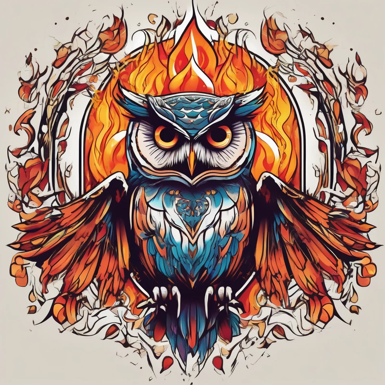 Owl Rising From Flames tattoo design
