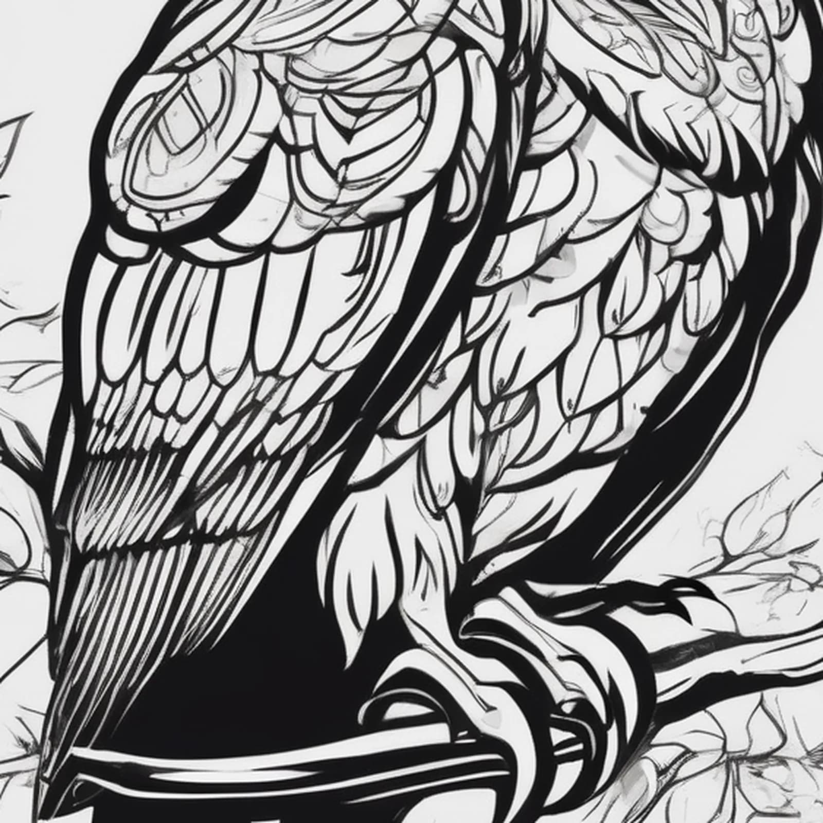 Owl Silhouette tattoo design, close-up detail