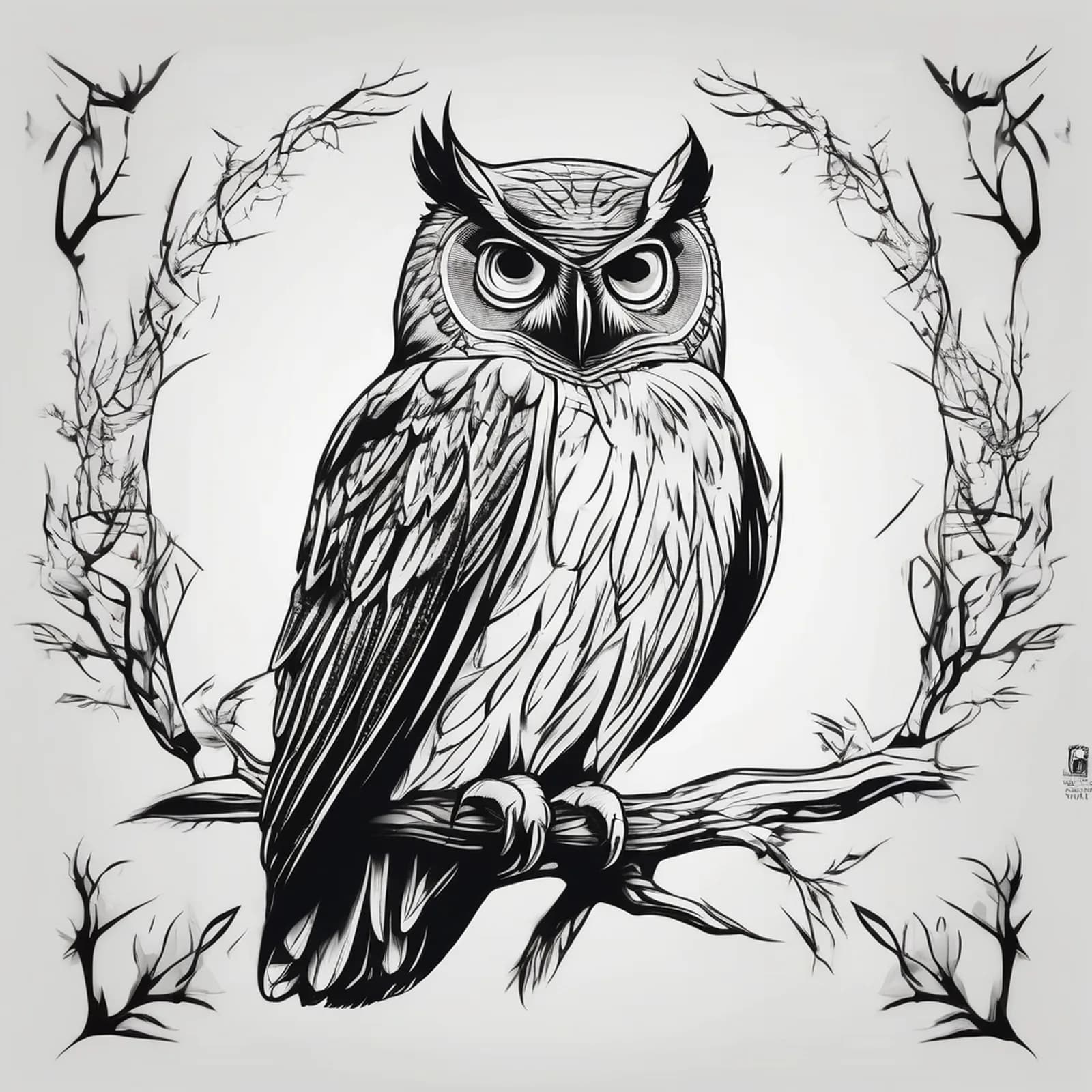 Owl Silhouette tattoo design, alternative version 3
