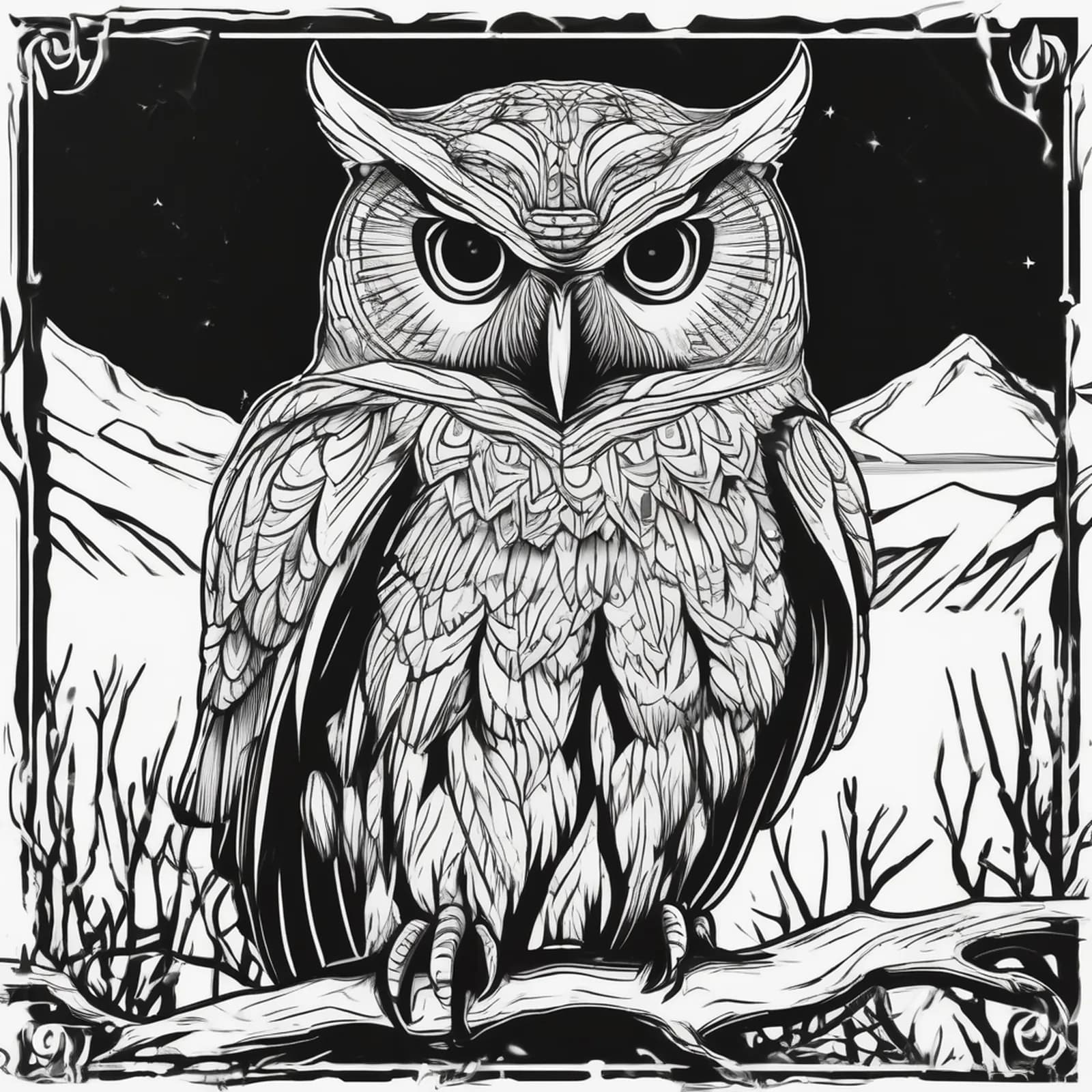 Owl Silhouette tattoo design, alternative version 4