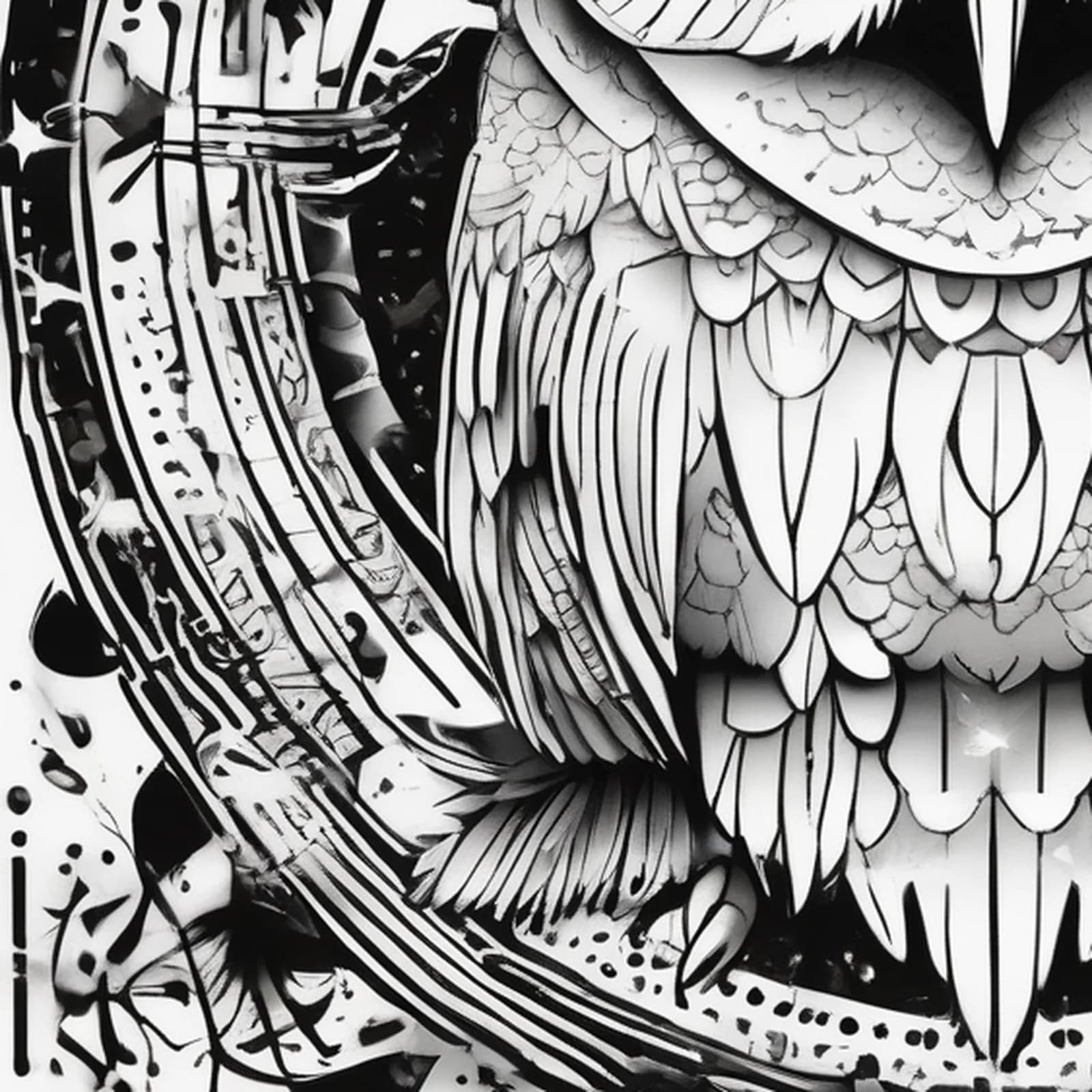 Owl Spirit Guide tattoo design, close-up detail
