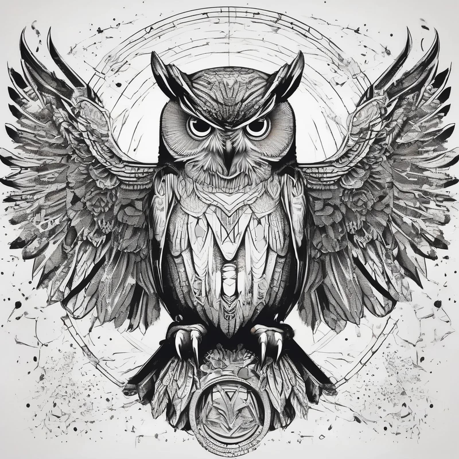 Owl Spirit Guide tattoo design, alternative version 2