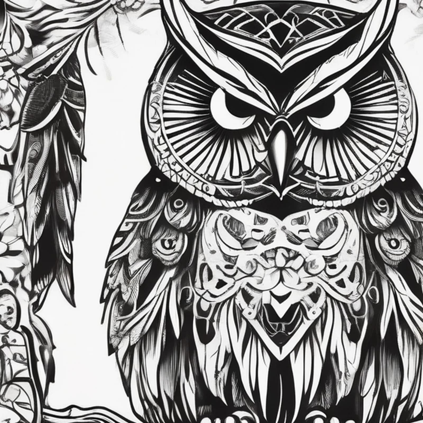 Owl Thigh Piece tattoo design, close-up detail