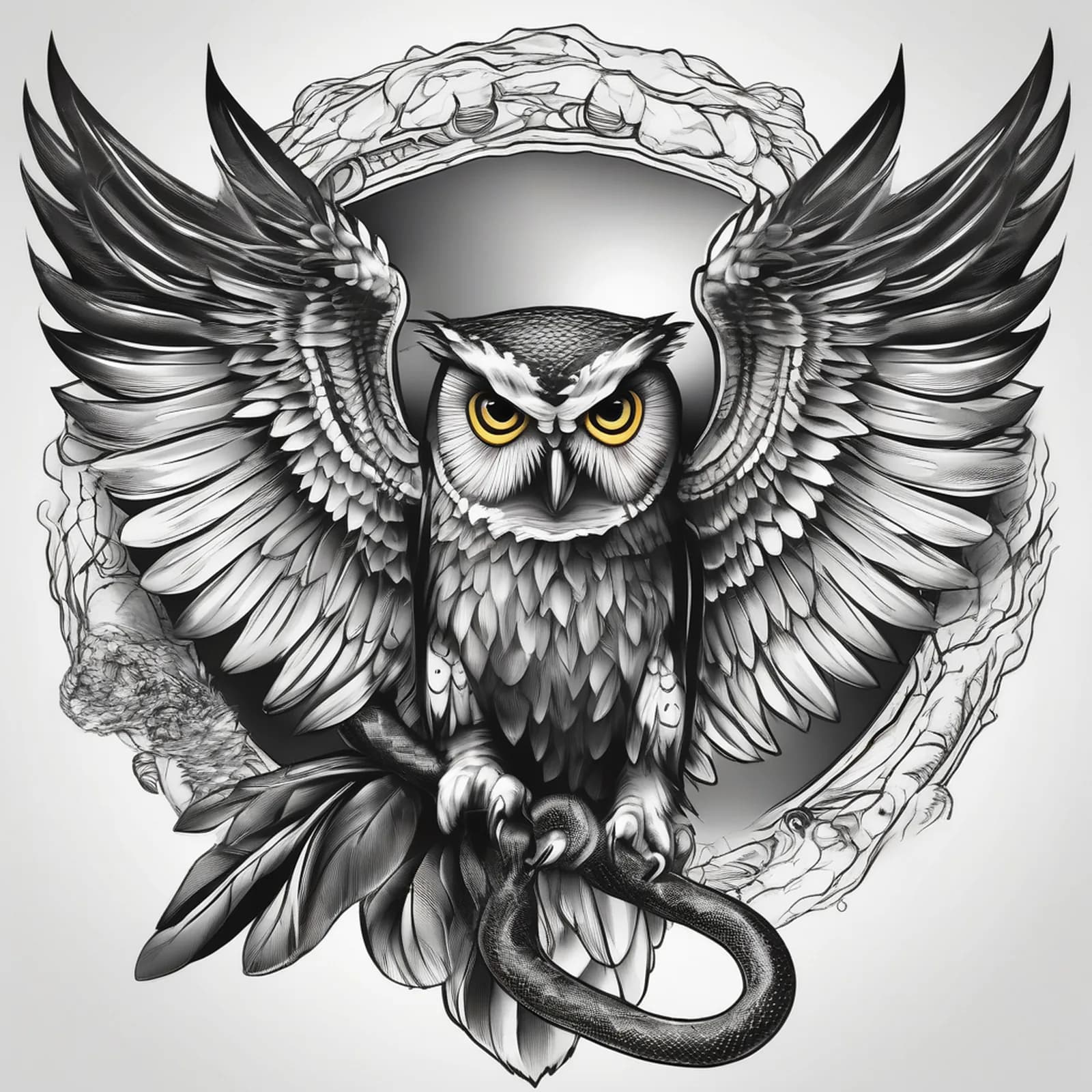 Owl Versus Snake tattoo design, alternative version 2